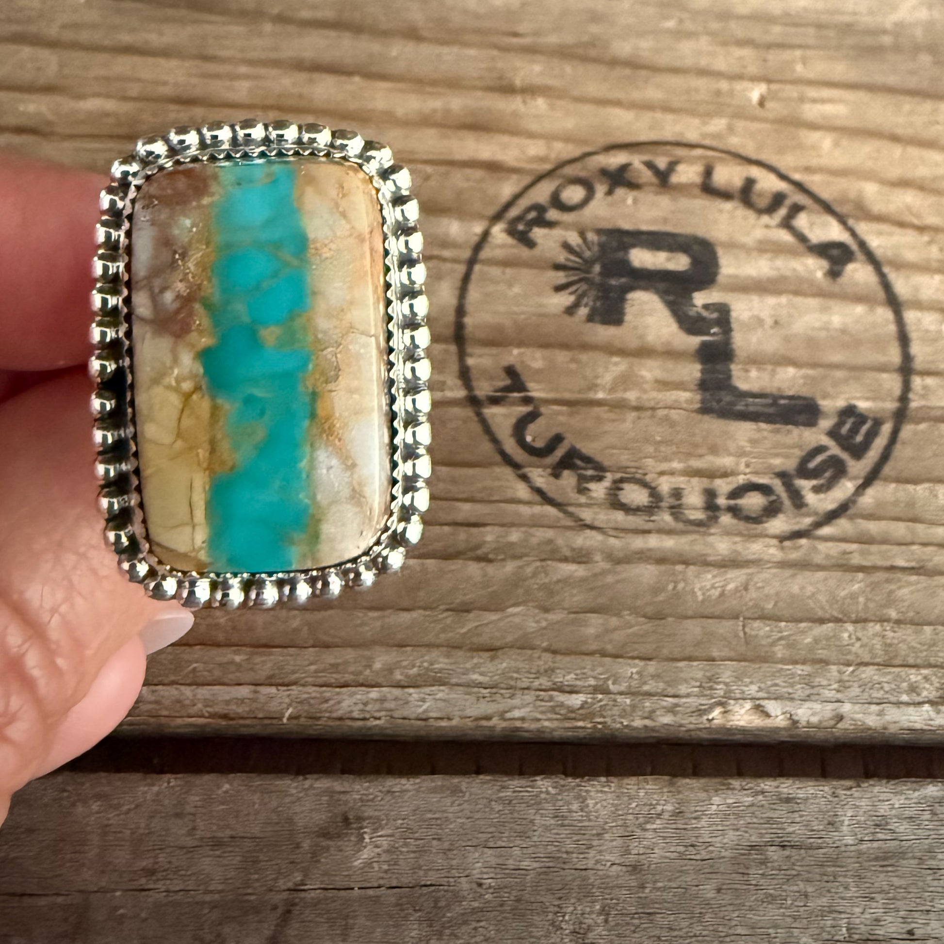 Authentic Native American Handmade Sterling Silver and Royston Ribbon Turquoise Ring size 7 1/2