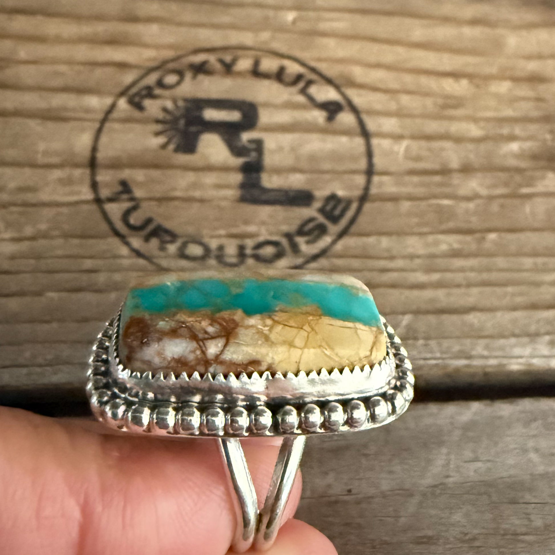 Authentic Native American Handmade Sterling Silver and Royston Ribbon Turquoise Ring size 7 1/2