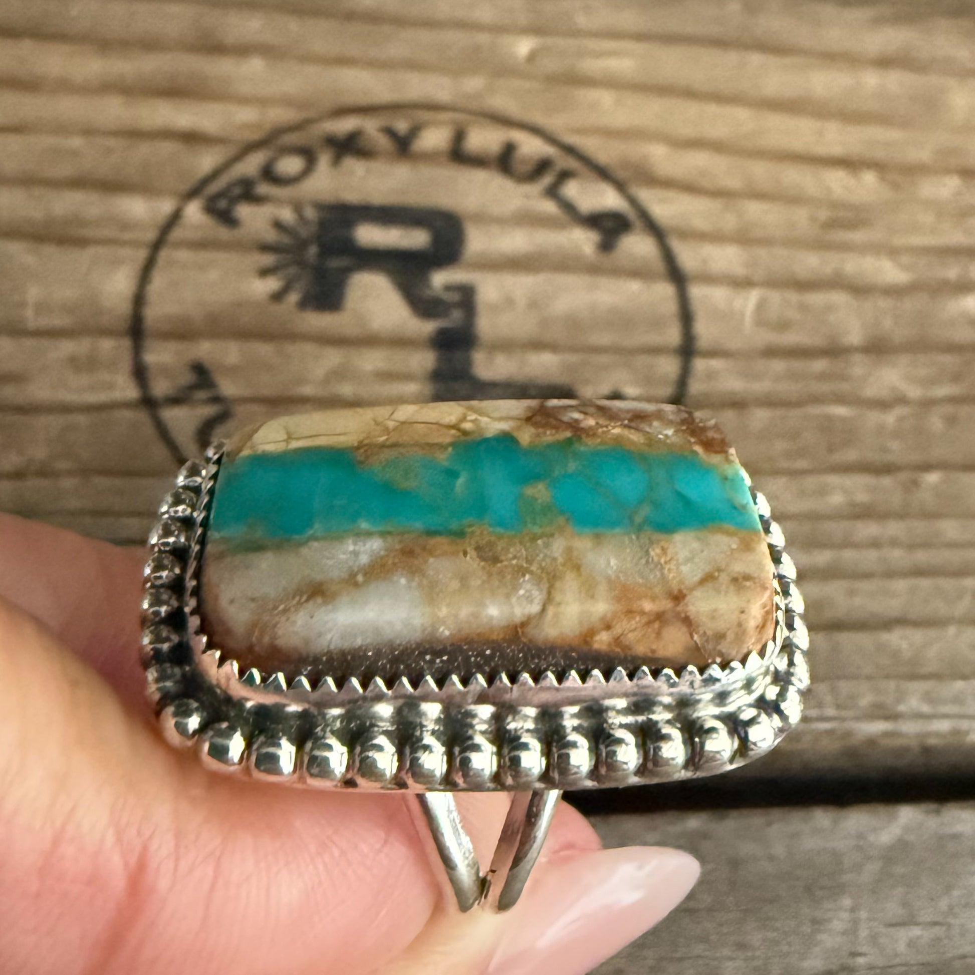 Authentic Native American Handmade Sterling Silver and Royston Ribbon Turquoise Ring size 7 1/2