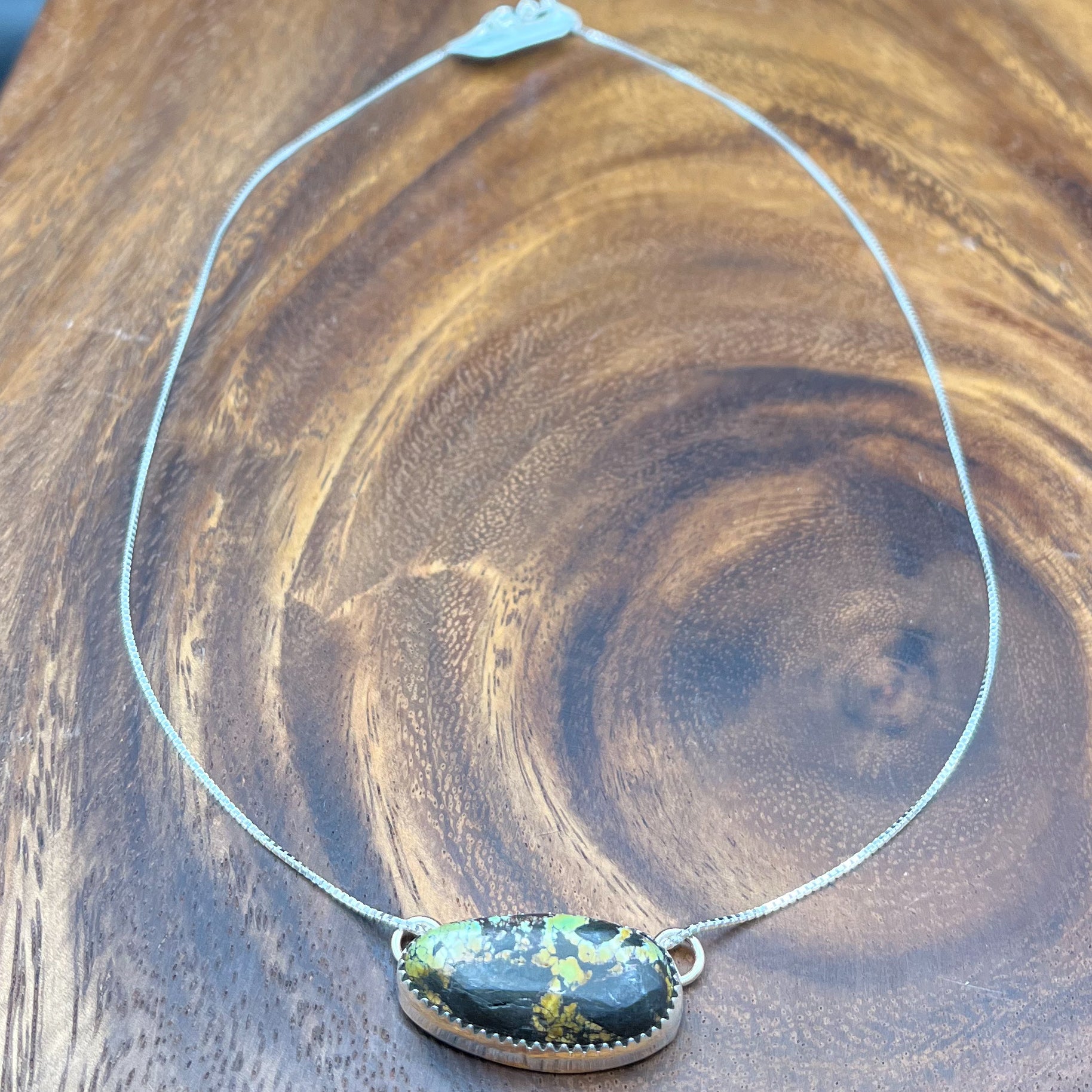 Authentic Native American Handmade Sterling Silver Black Jack Bar Necklace