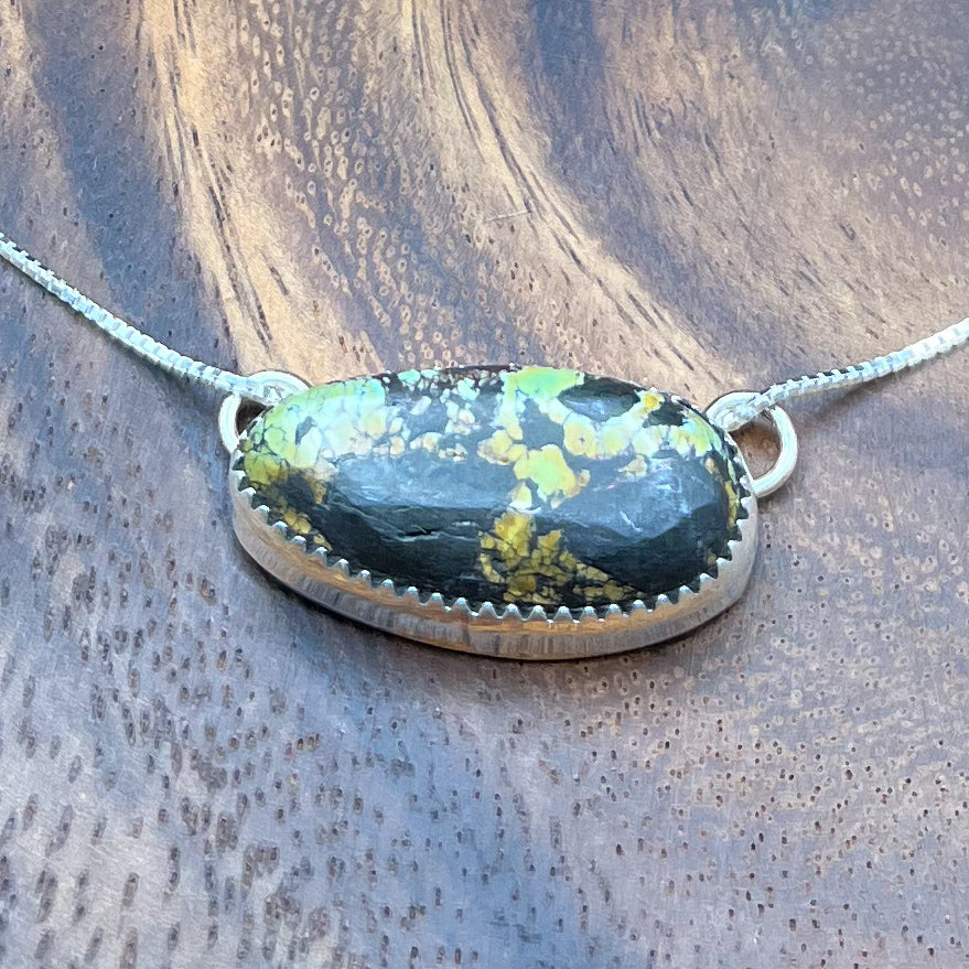 Authentic Native American Handmade Sterling Silver Black Jack Bar Necklace
