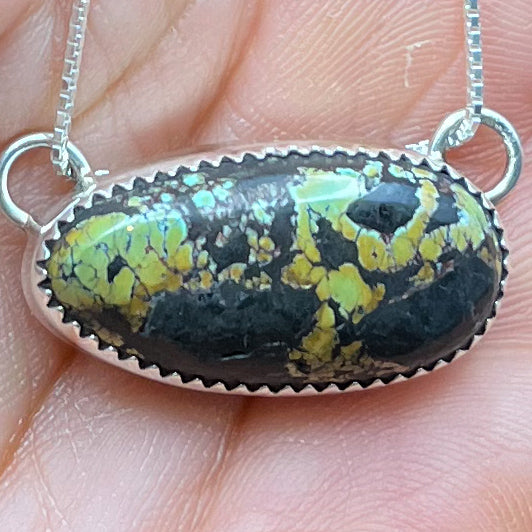 Authentic Native American Handmade Sterling Silver Black Jack Bar Necklace