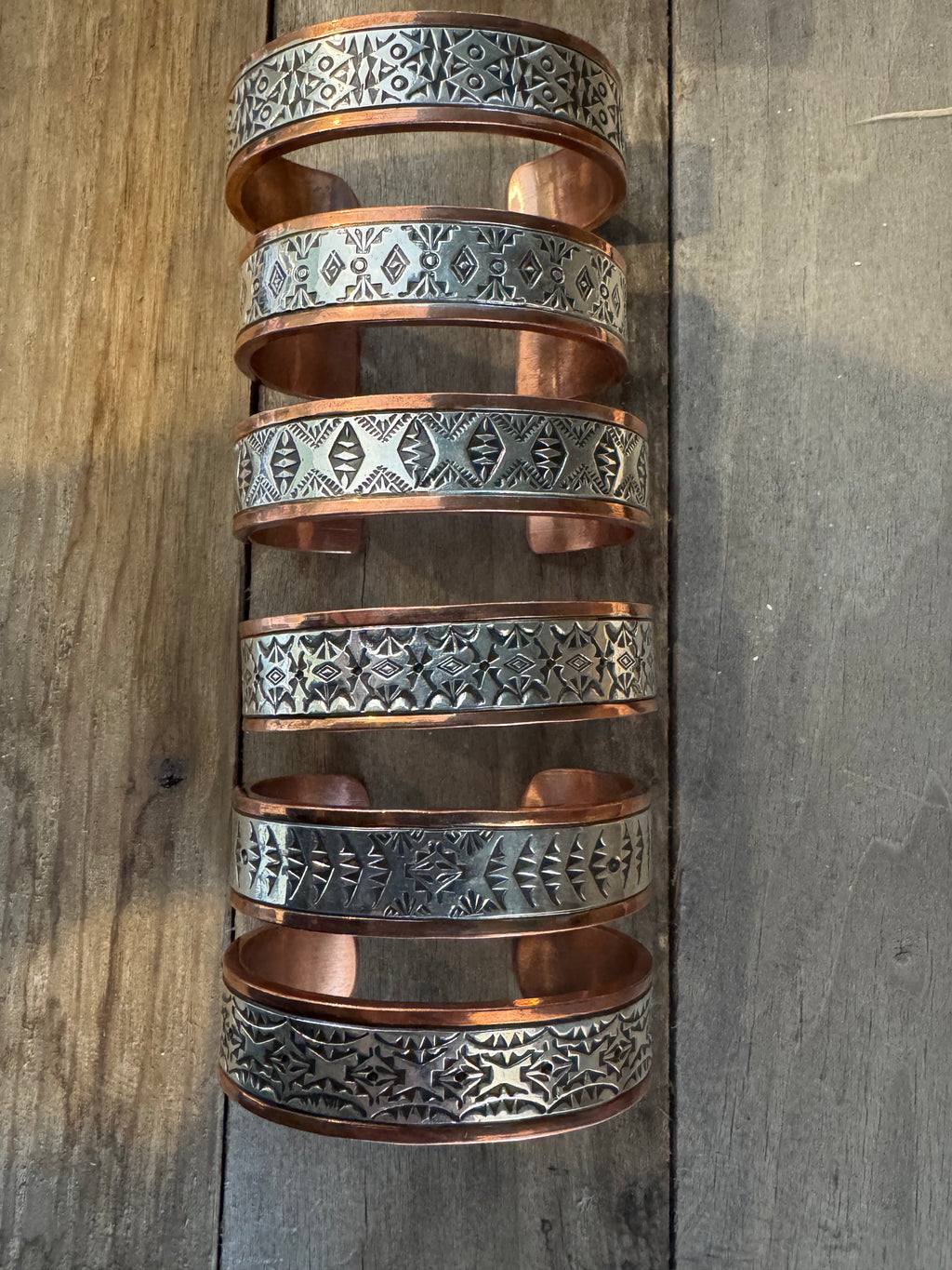 Mens Sterling Silver & Copper Stamped Cuff