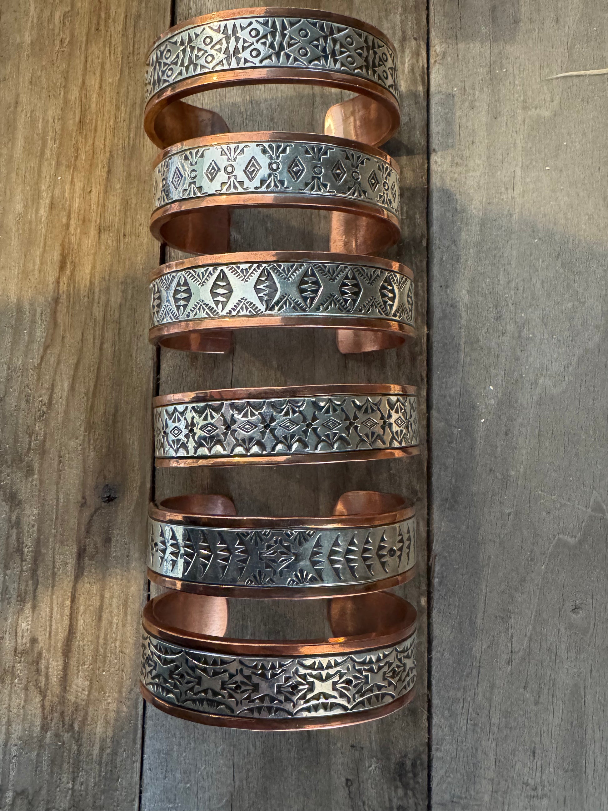 Mens Sterling Silver & Copper Stamped Cuff
