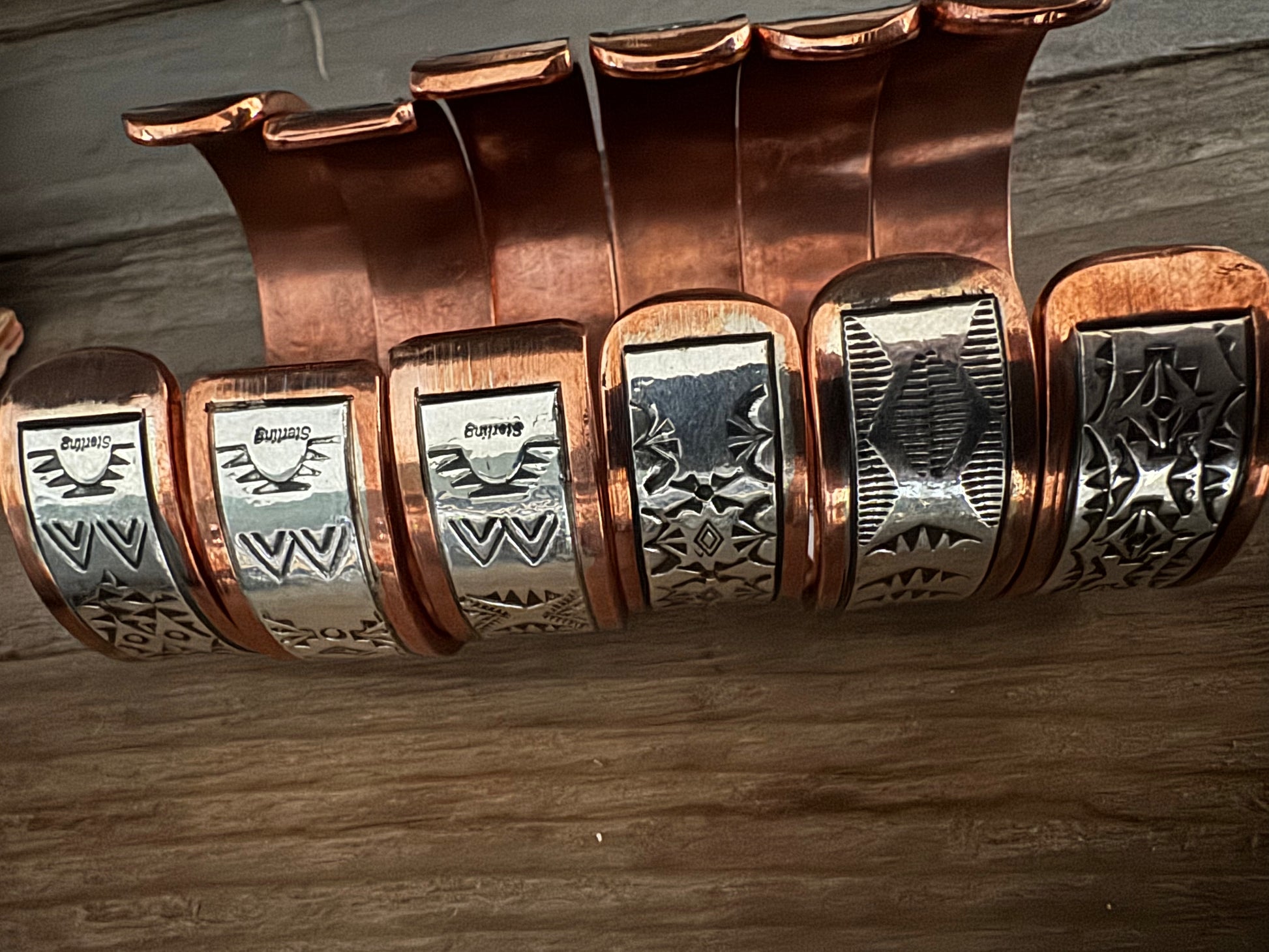 Mens Sterling Silver & Copper Stamped Cuff