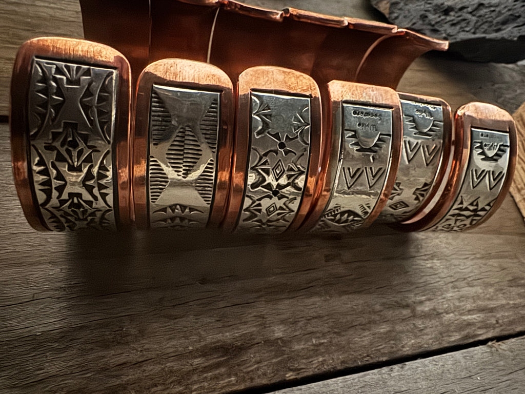 Mens Sterling Silver & Copper Stamped Cuff