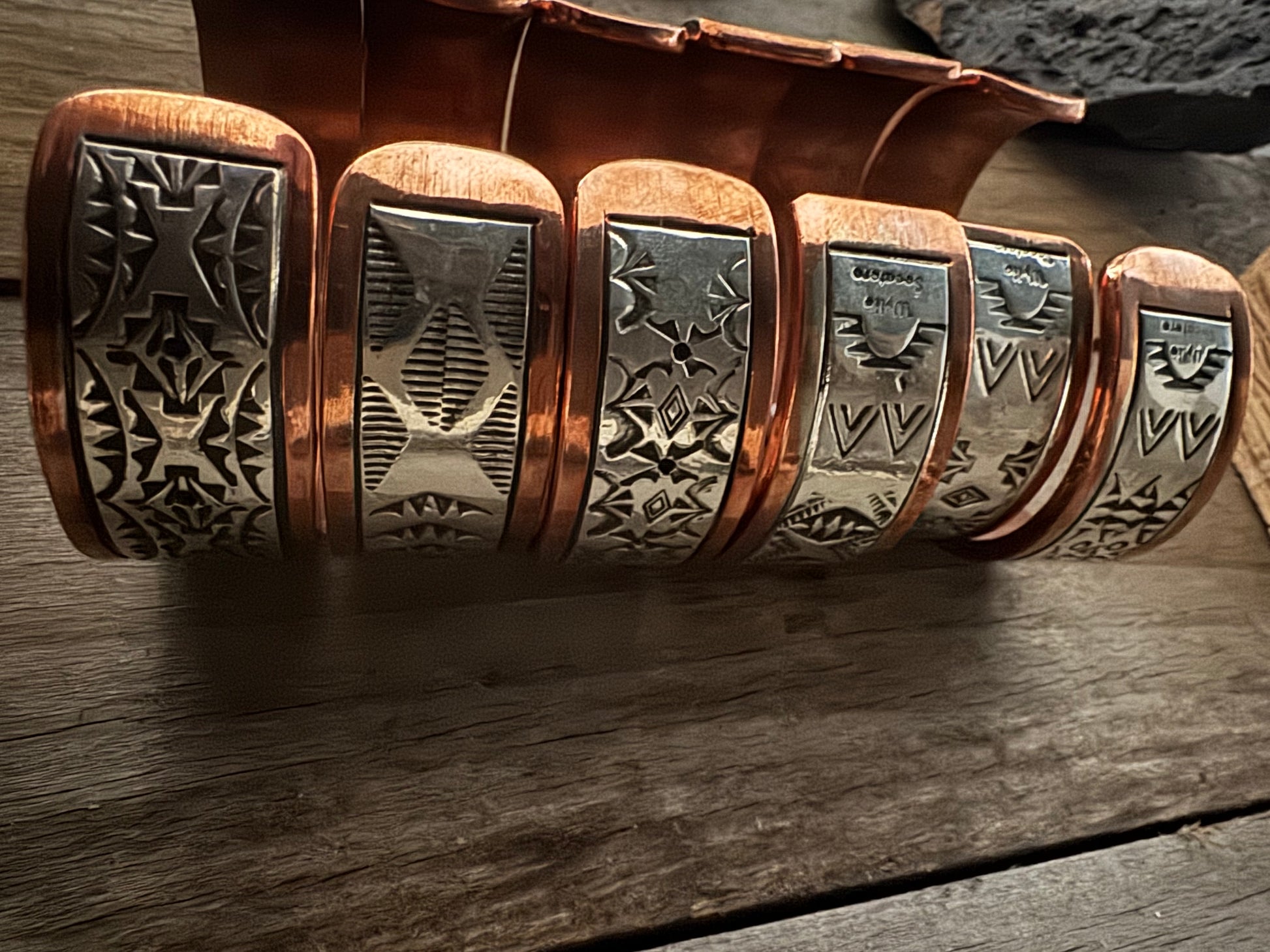Mens Sterling Silver & Copper Stamped Cuff