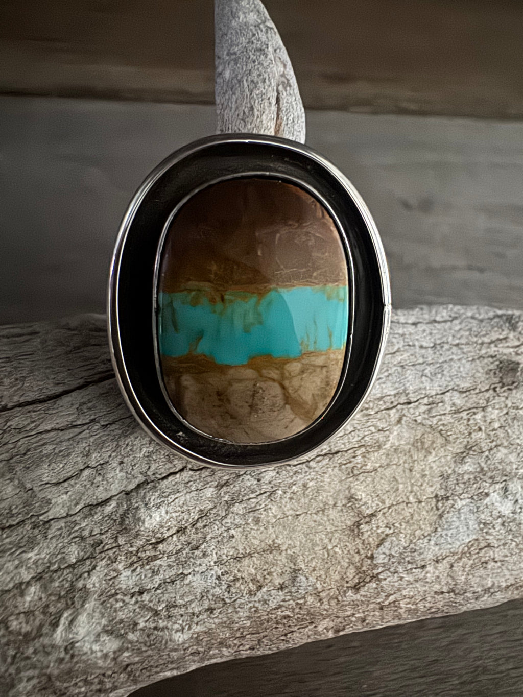 Handmade Royston Ribbon Turquoise -Silver Ring Size 13.5