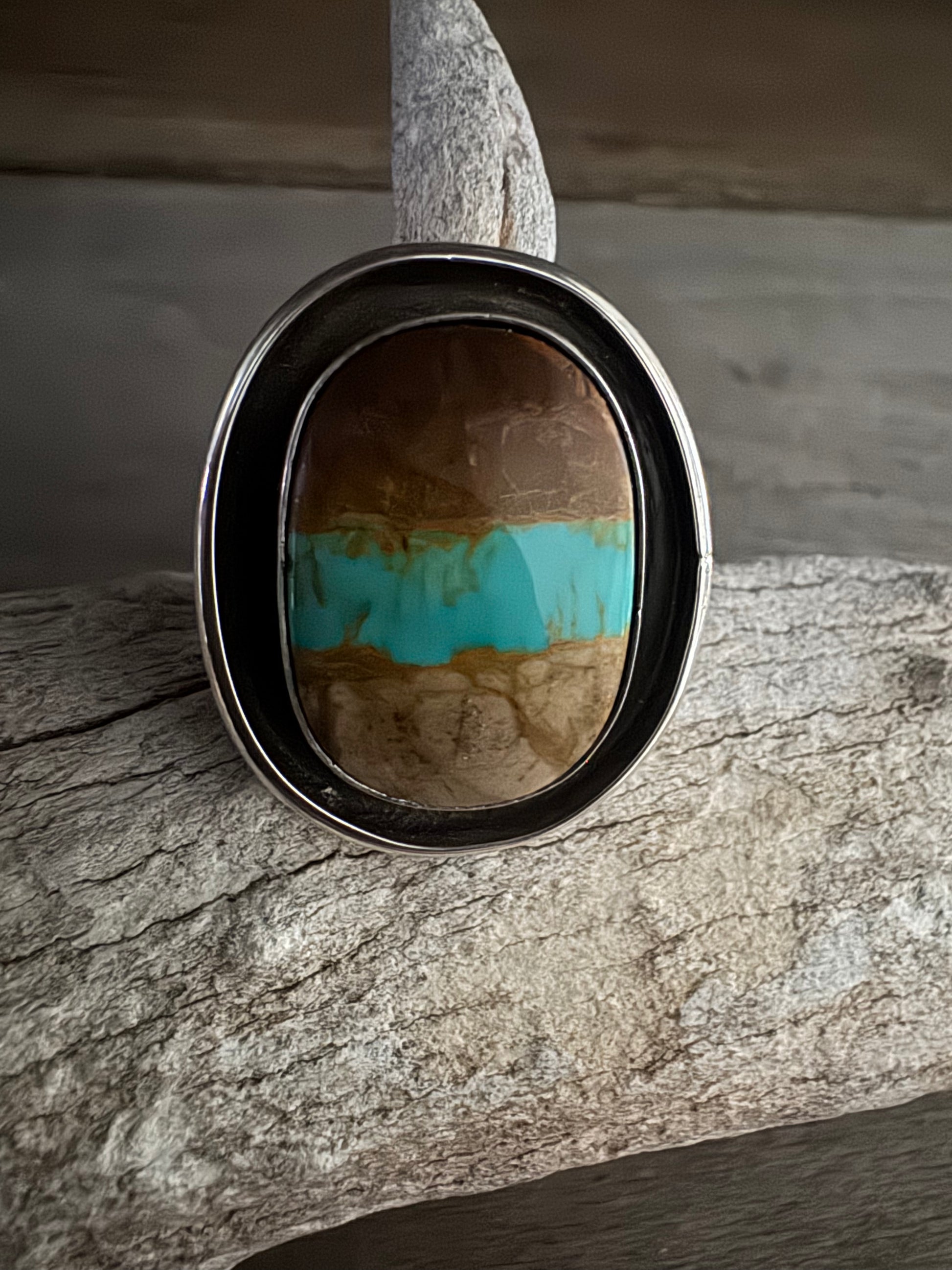 Handmade Royston Ribbon Turquoise -Silver Ring Size 13.5