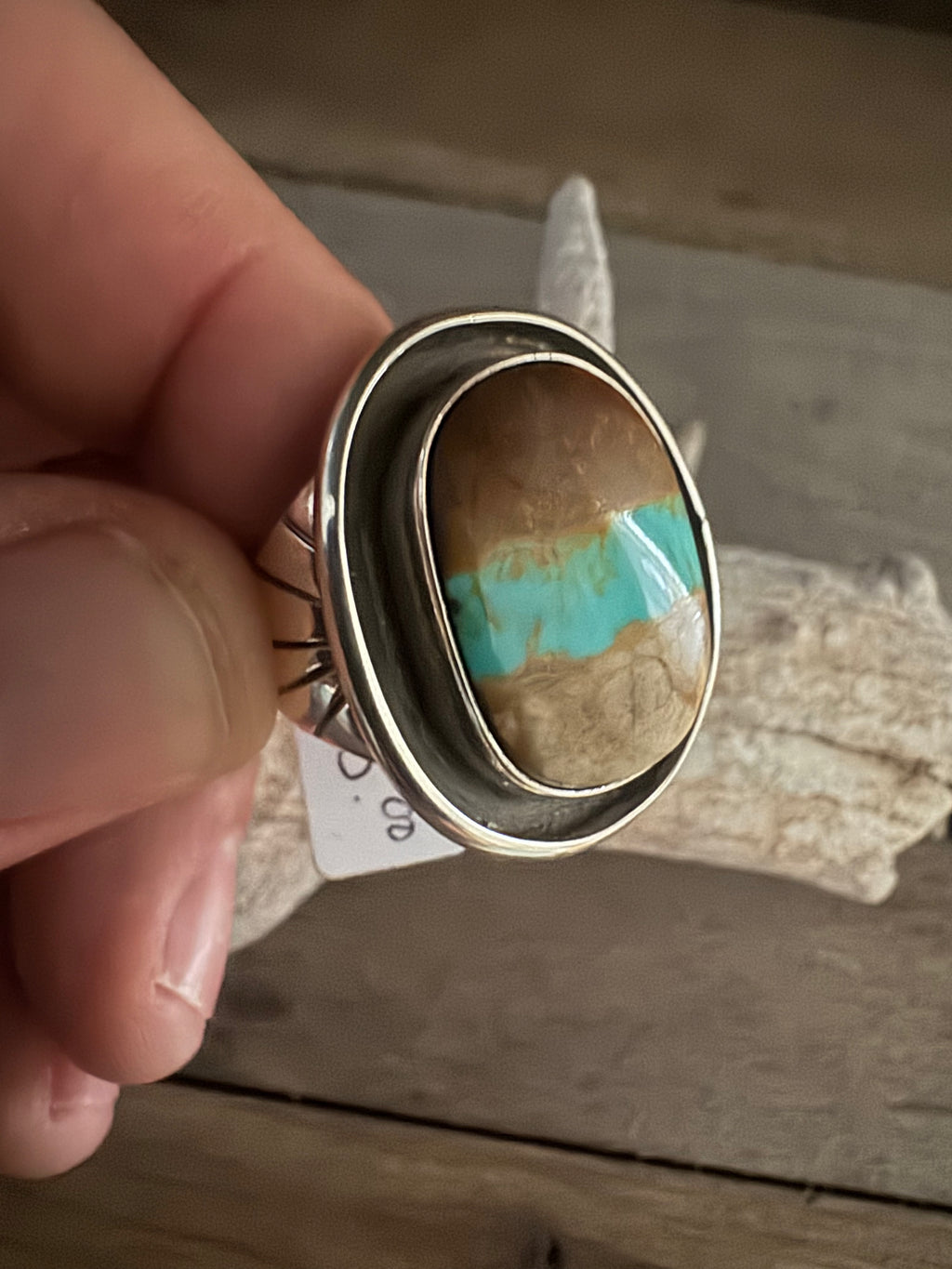 Handmade Royston Ribbon Turquoise -Silver Ring Size 13.5