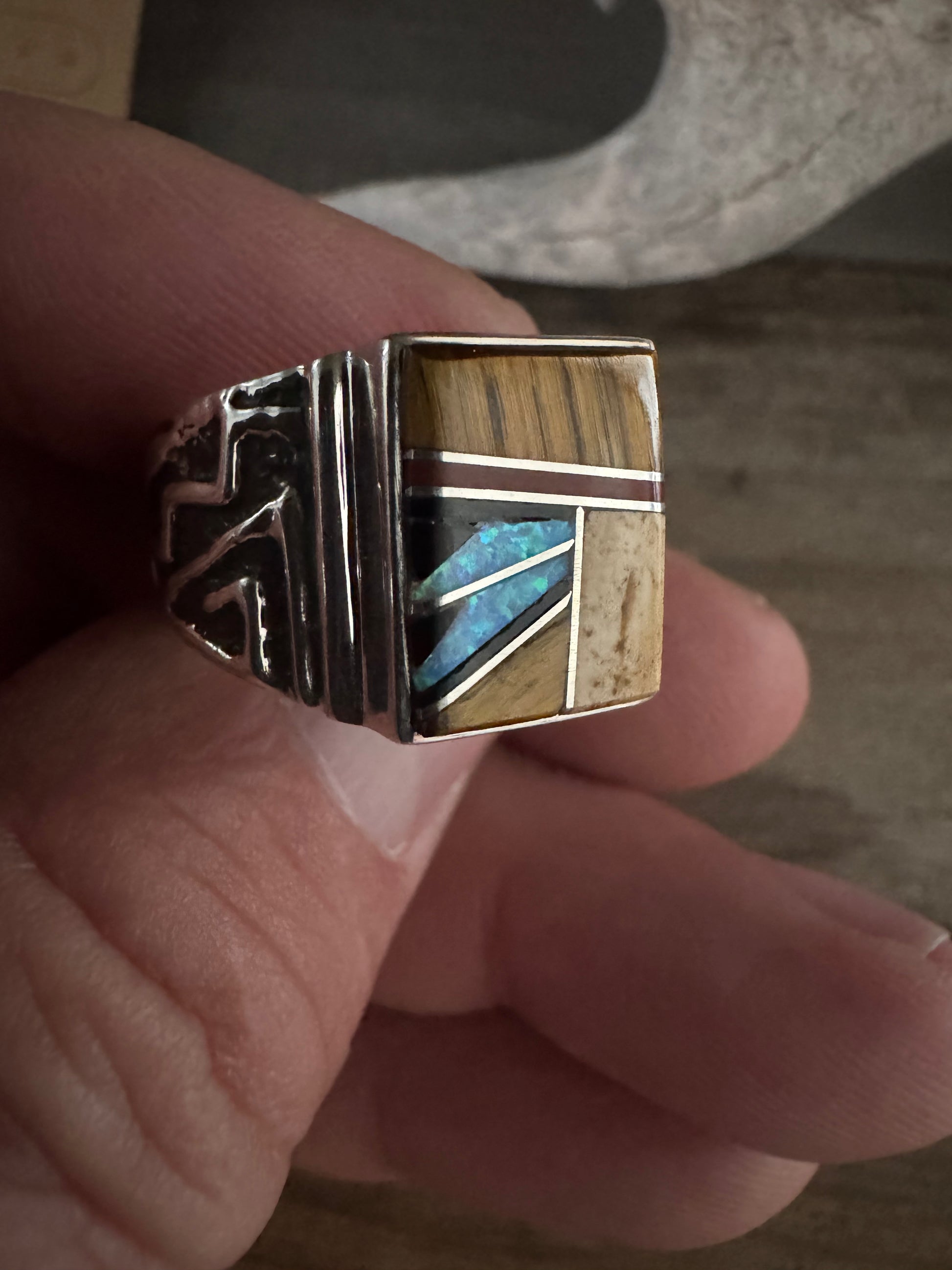 Calvin Begay Handmade Inlay Custom Ring Size 12.5