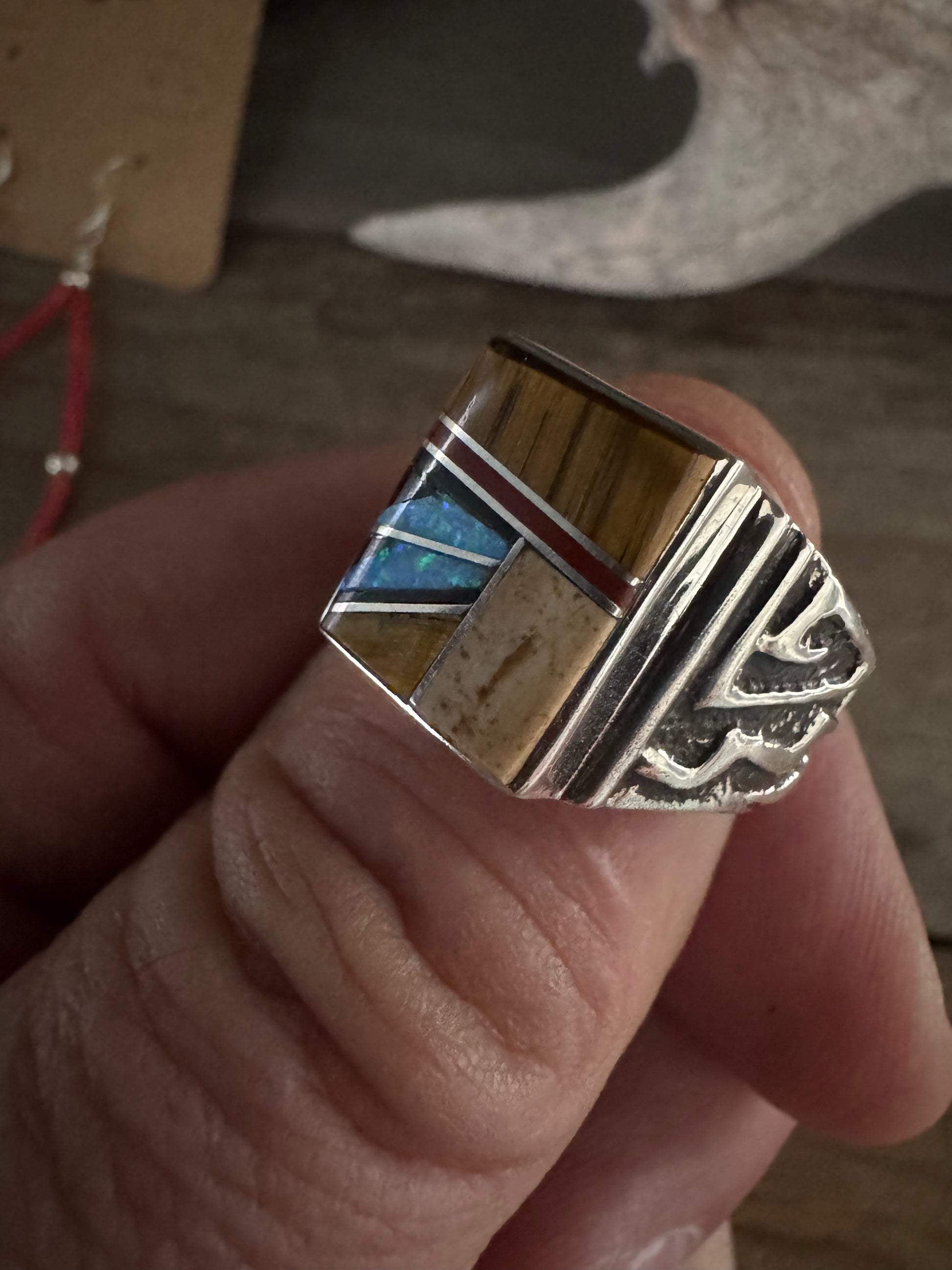 Calvin Begay Handmade Inlay Custom Ring Size 12.5