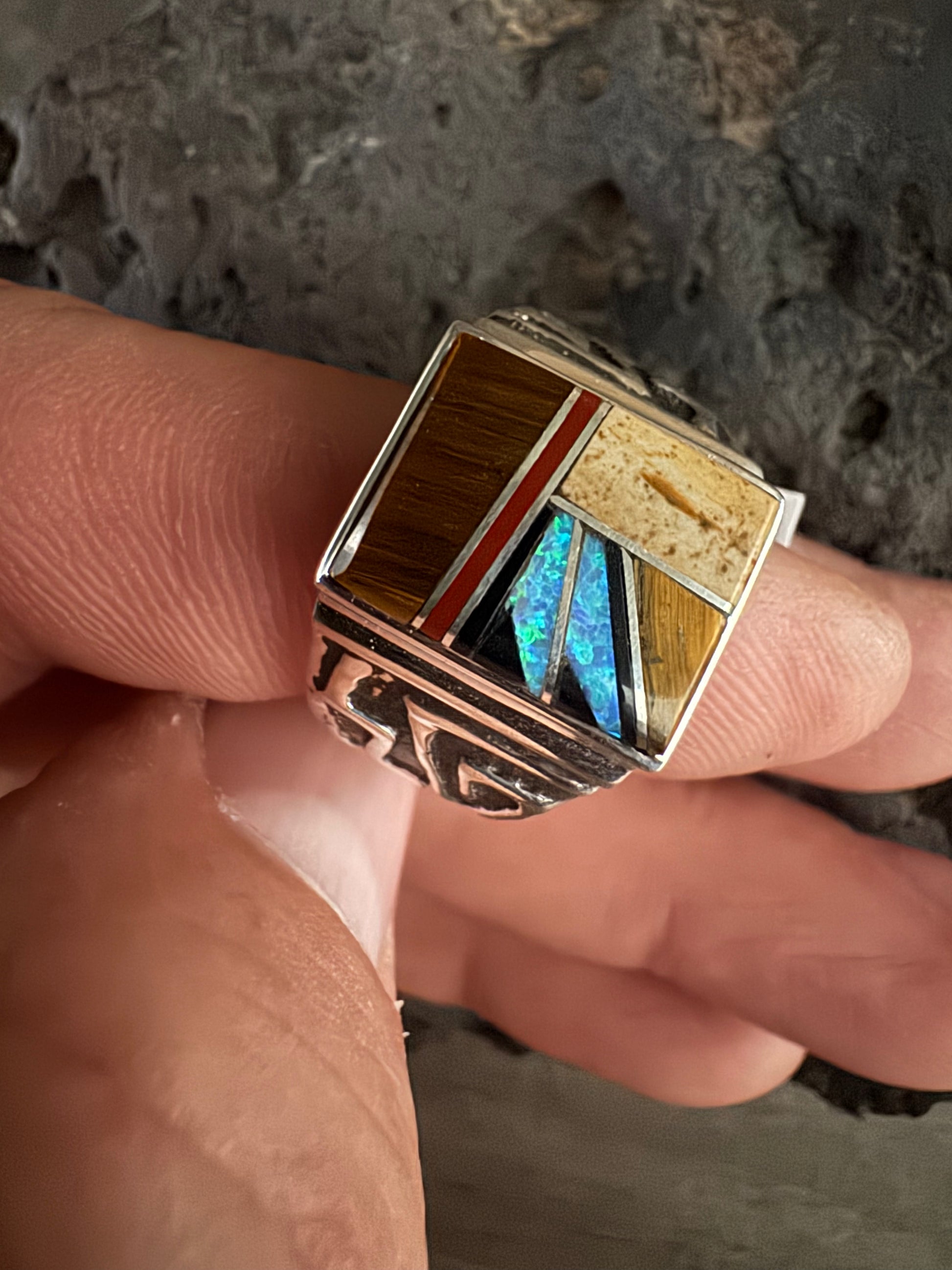Calvin Begay Handmade Inlay Custom Ring Size 12.5