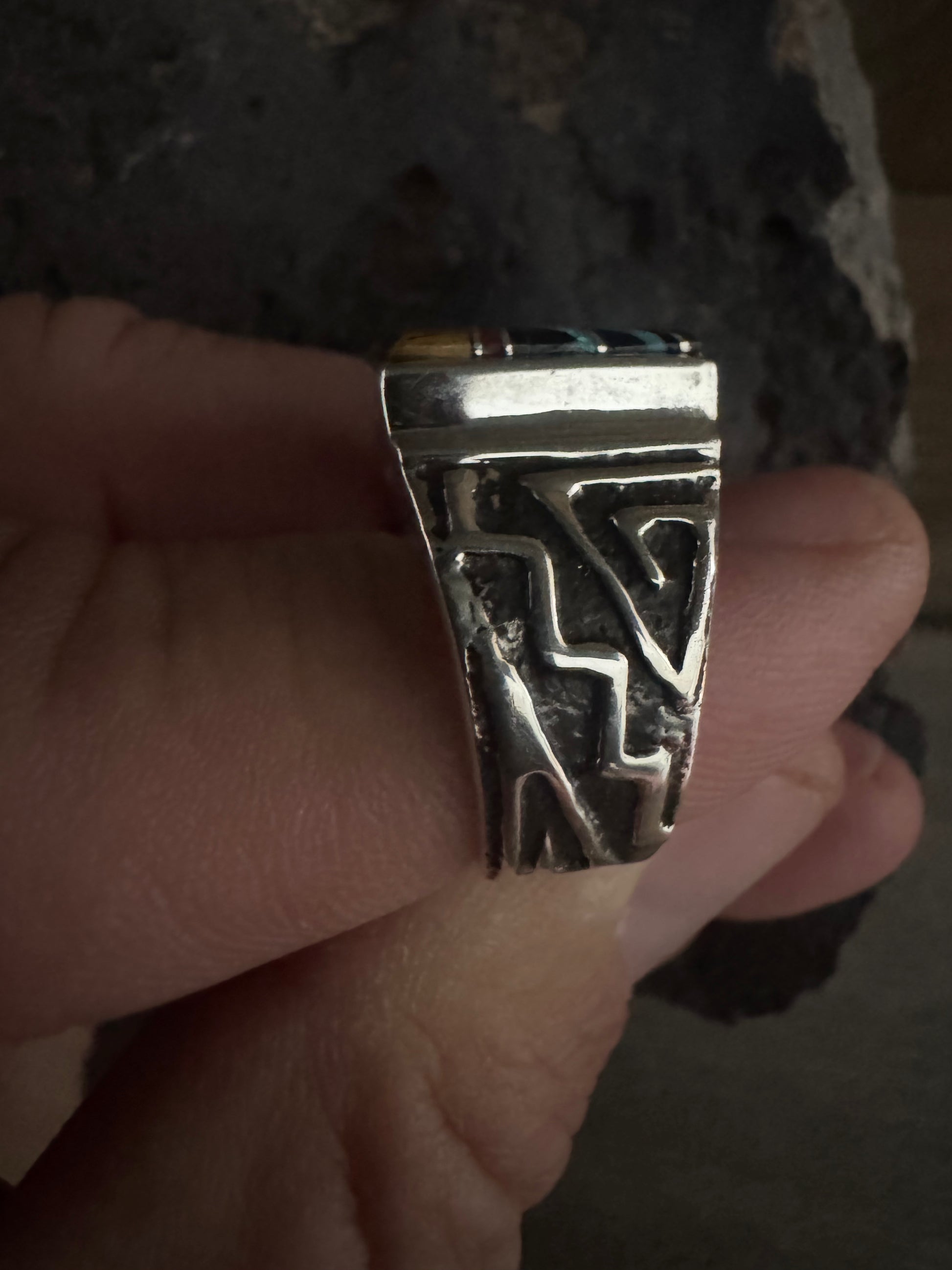 Calvin Begay Handmade Inlay Custom Ring Size 12.5