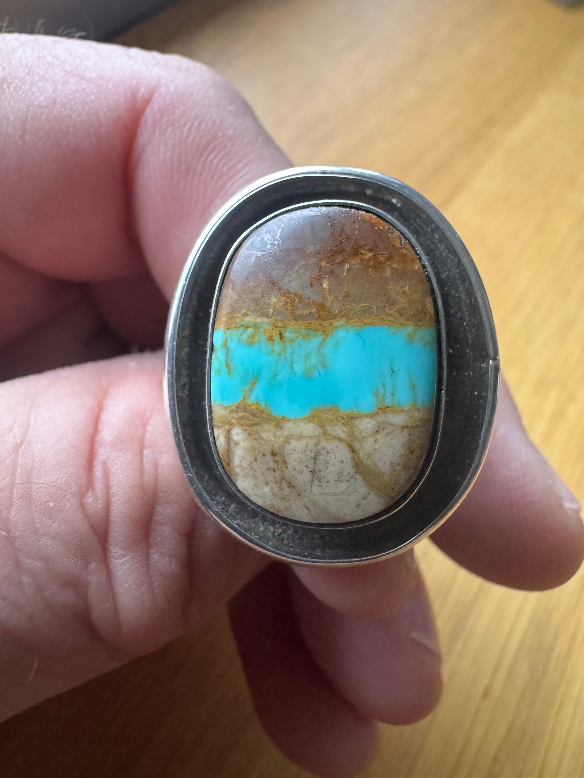 Handmade Royston Ribbon Turquoise -Silver Ring Size 13.5