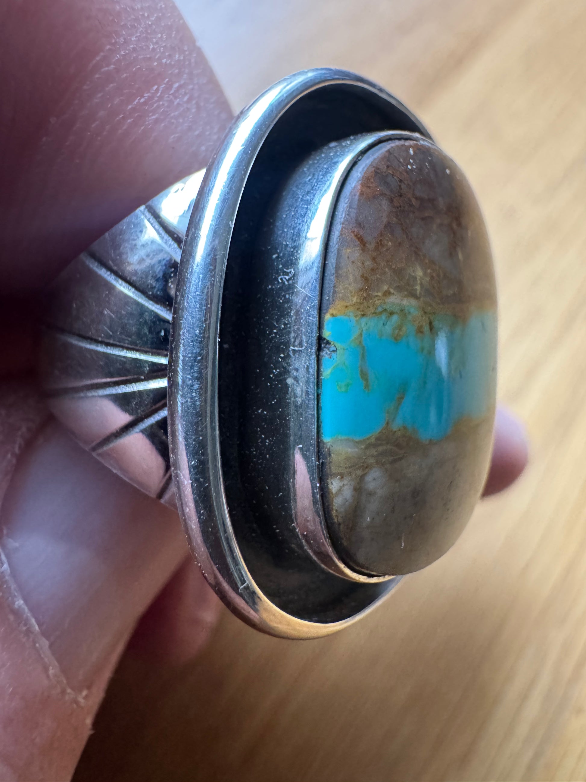 Handmade Royston Ribbon Turquoise -Silver Ring Size 13.5