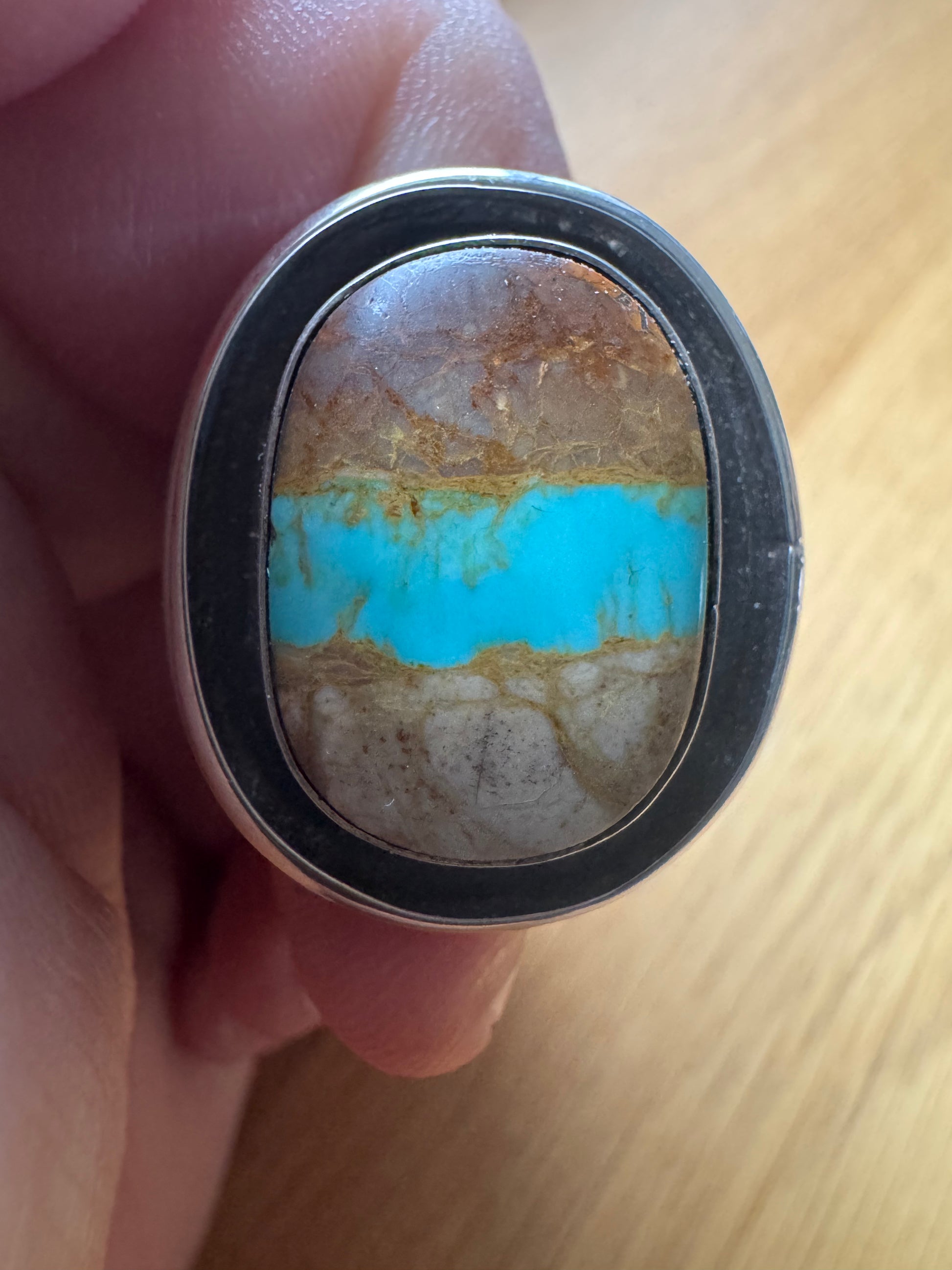 Handmade Royston Ribbon Turquoise -Silver Ring Size 13.5