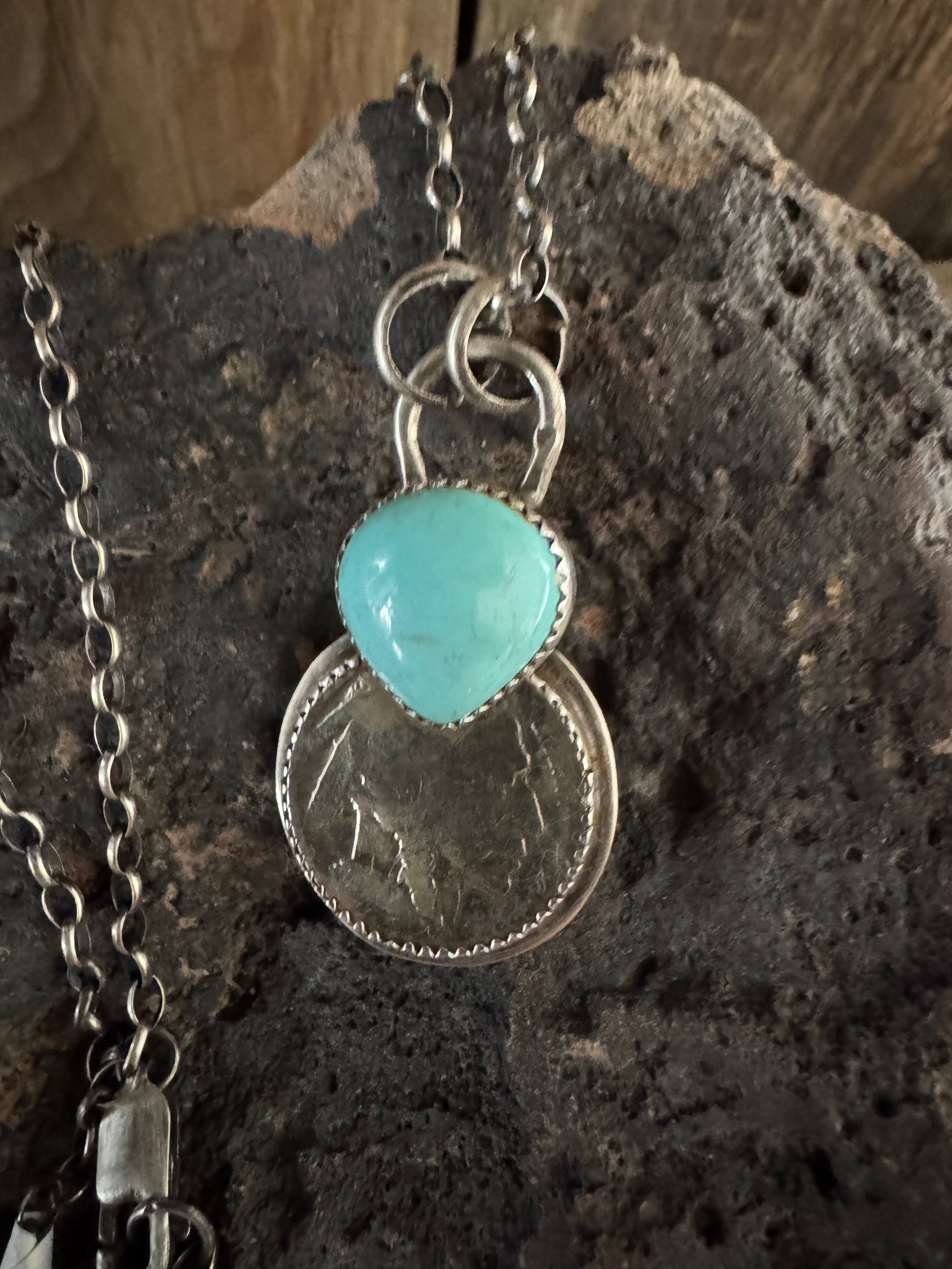 Handmade Buffalo 🦬 Nickel-Turquoise Sterling Silver Pendant and Chain 18”