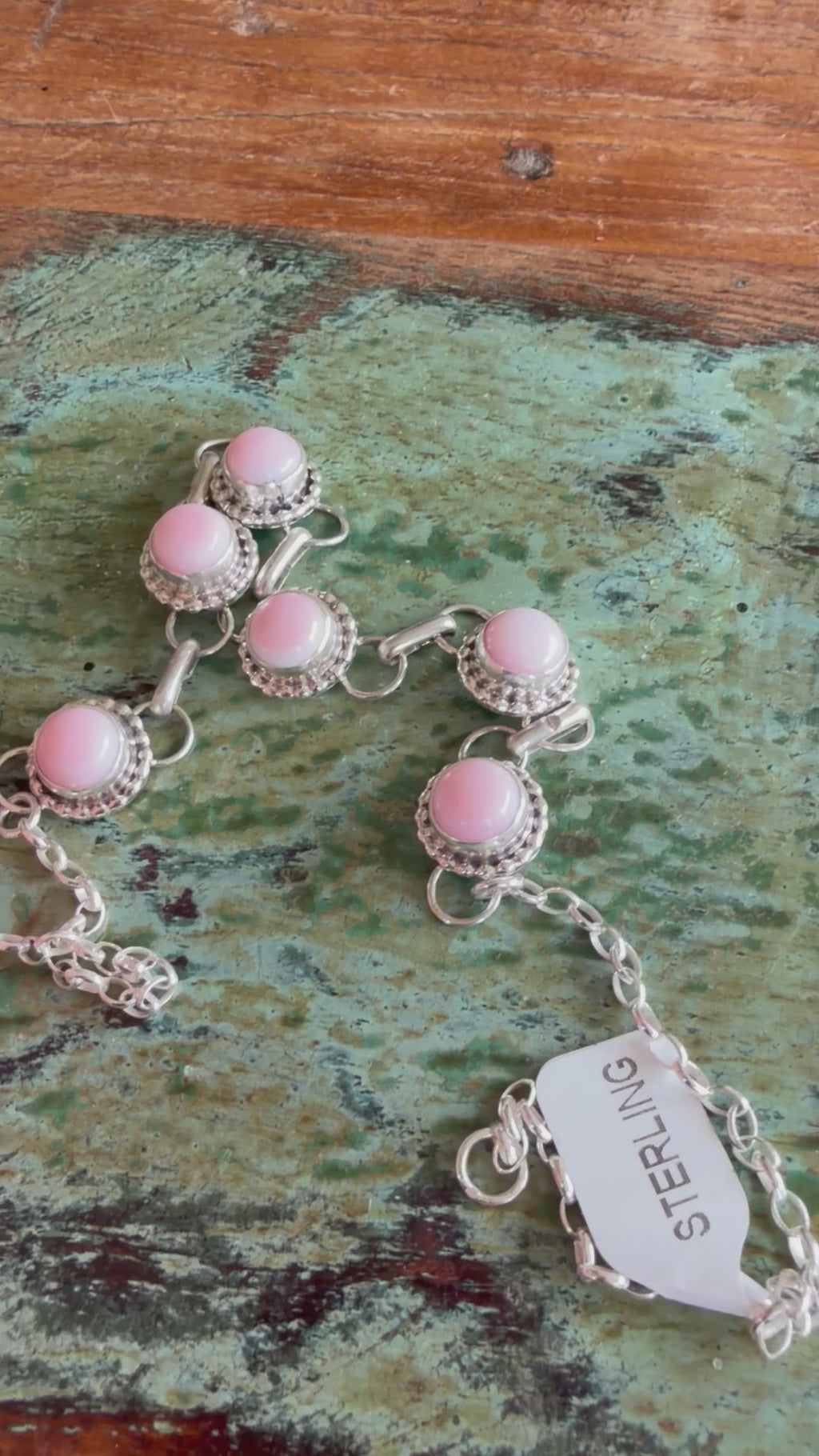 Native American Handmade Sterling Silver Pink Conch Choker Necklace 15”