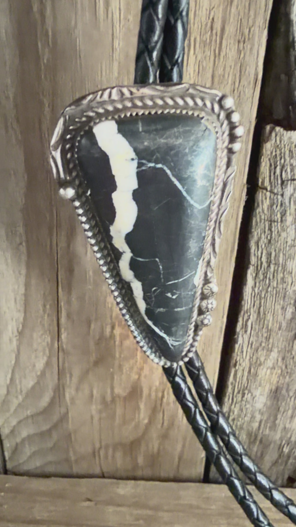 White Buffalo Giant Stone Bolo Tie Large Strap