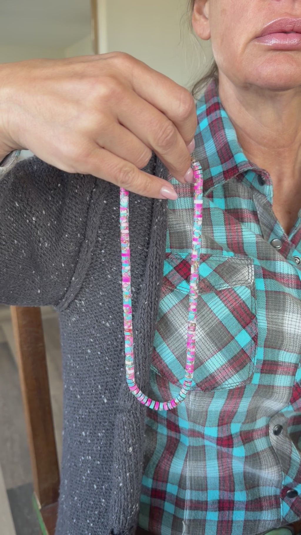 Native American Randy Garcia Handmade Cotton Candy Necklace 18”