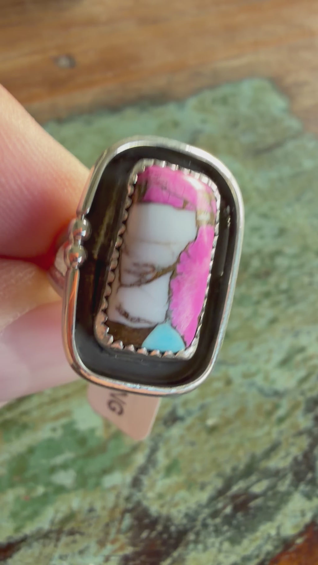Native American Handmade Cotton Candy Turquoise Sterling Silver Ring
