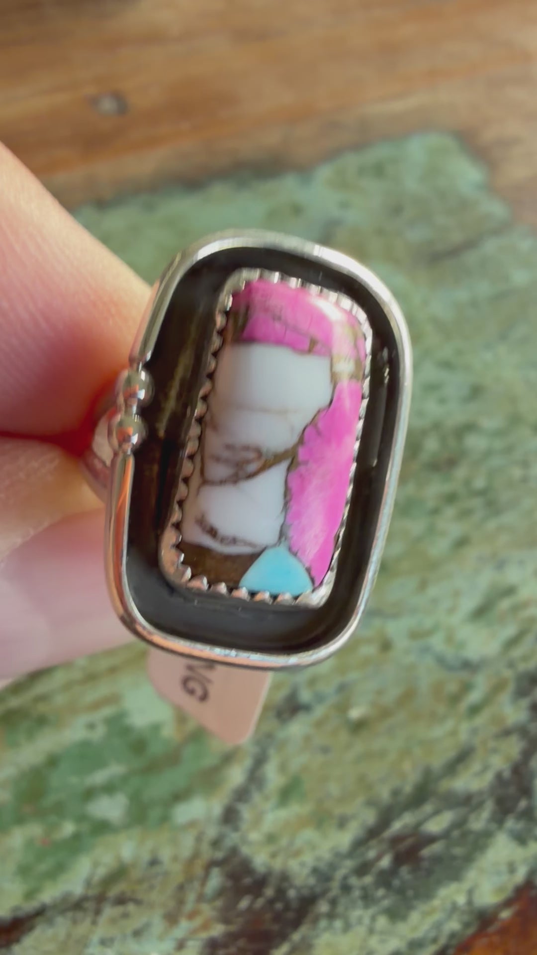 Native American Handmade Cotton Candy Turquoise Sterling Silver Ring
