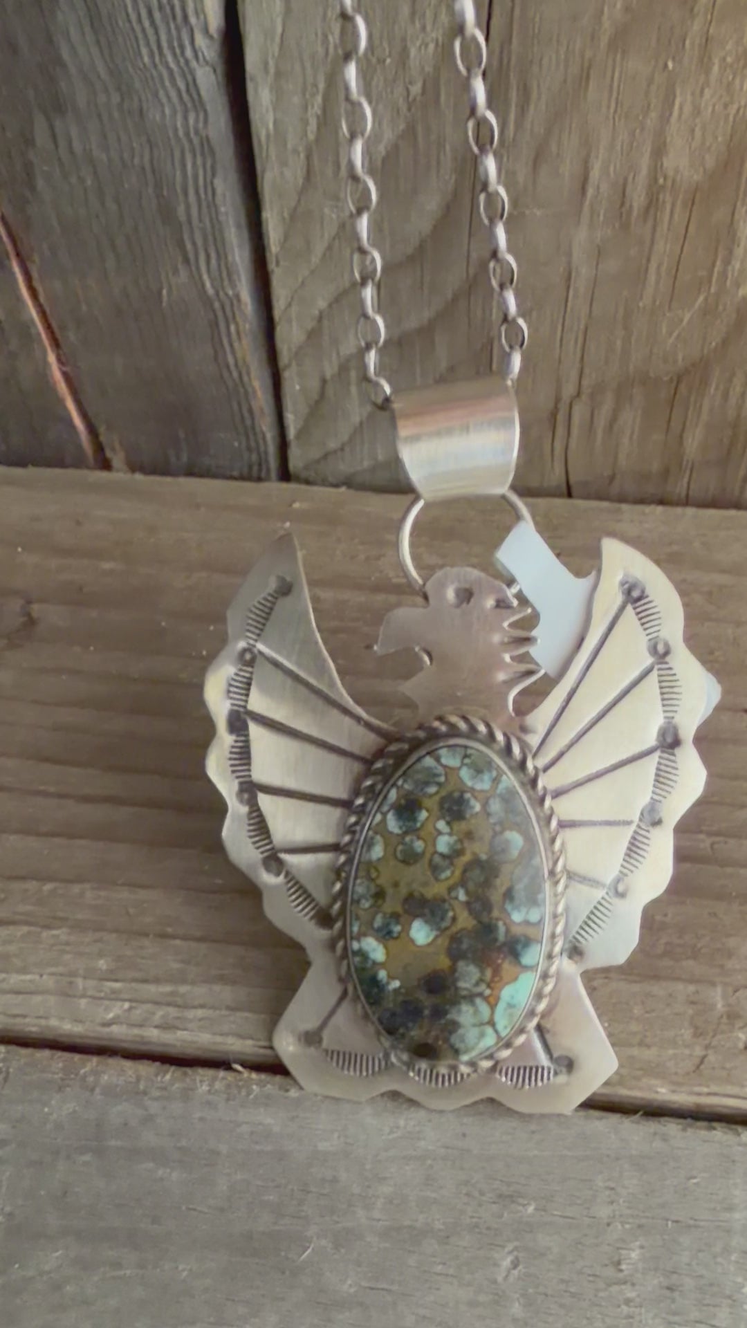 Native American Handmade Sterling Silver Desert Bloom Variscite Thunderbird Necklace 16” Sterling Silver Chain