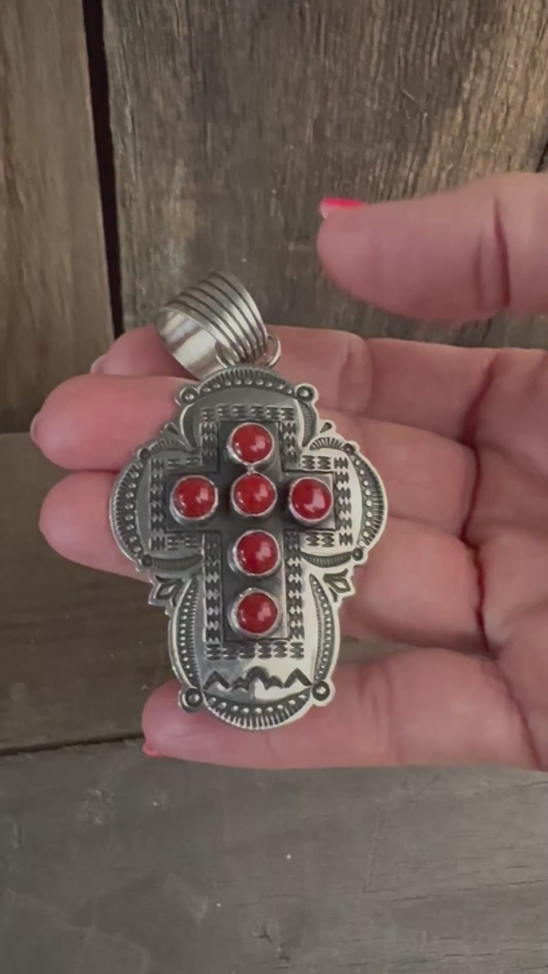 (Copy) Albert Jake Handmade Sterling Silver Coral Cross Pendant