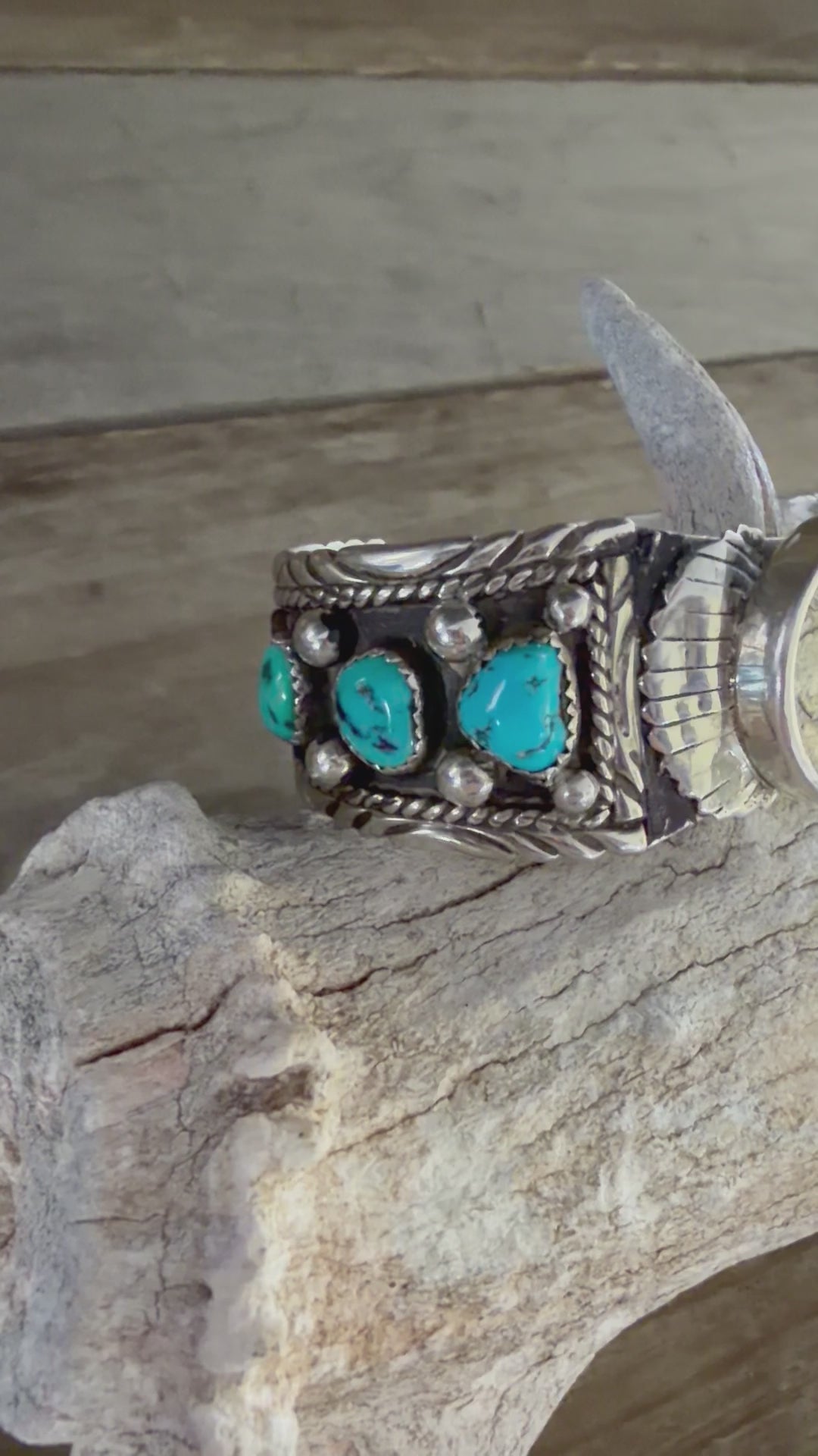 Native American Handmade Vintage Watch-Cuff Sterling Silver Kingman Turquoise