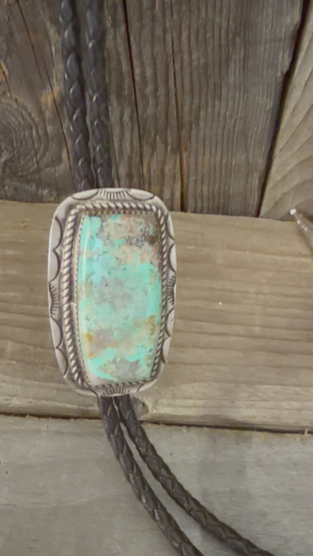 Native American Handmade Sterling Silver Turquoise Bolo Tie