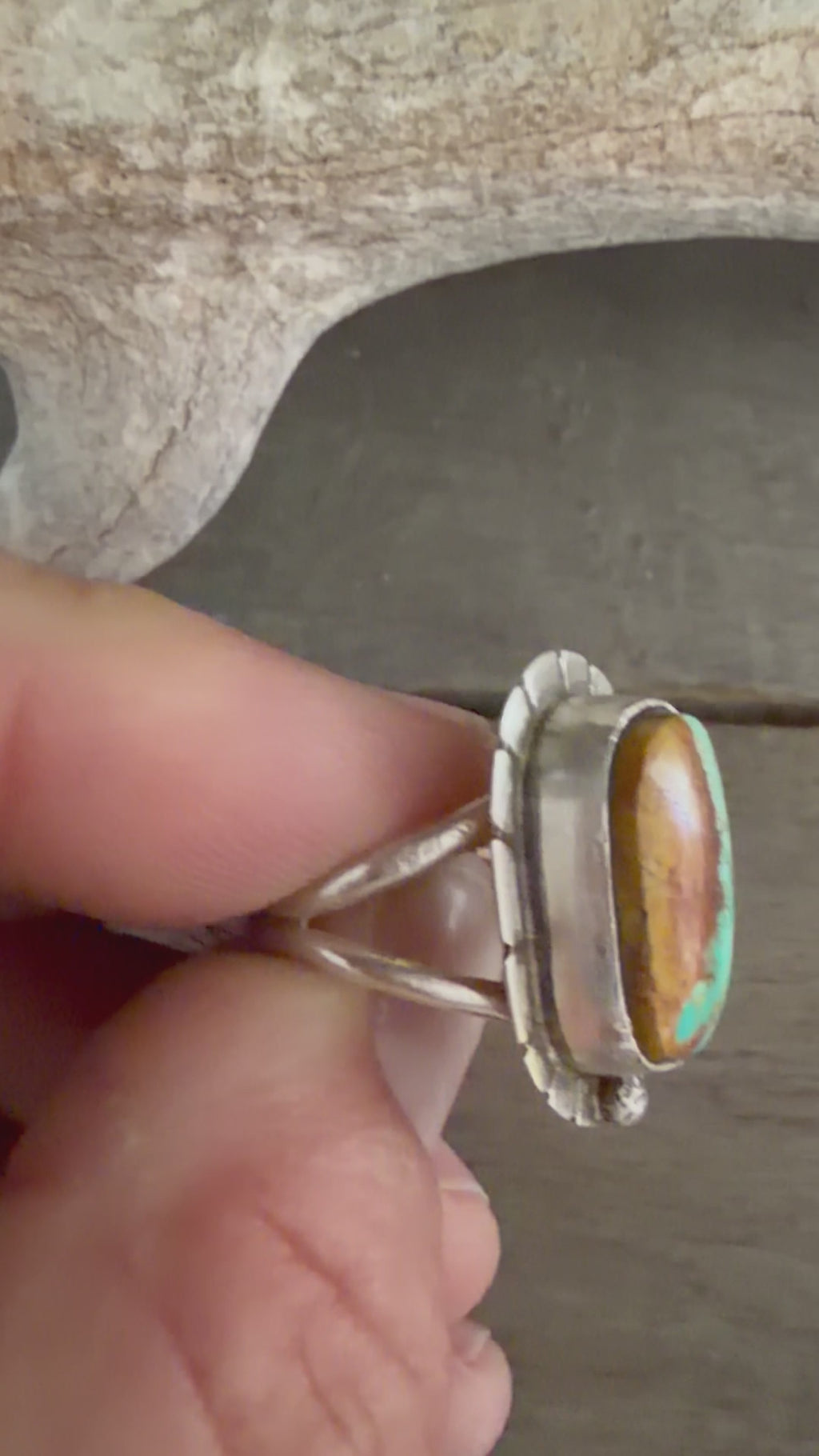 Native American Celeste Begay Handmade Pilot Mountain Turquoise-Sterling Silver Ring Size 6.5