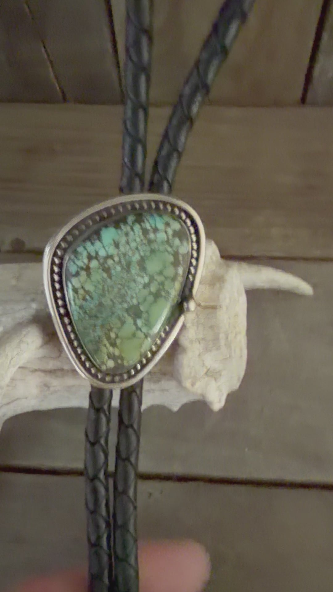 Native American Handmade Sterling Silver Hubei Turquoise Bolo Tie