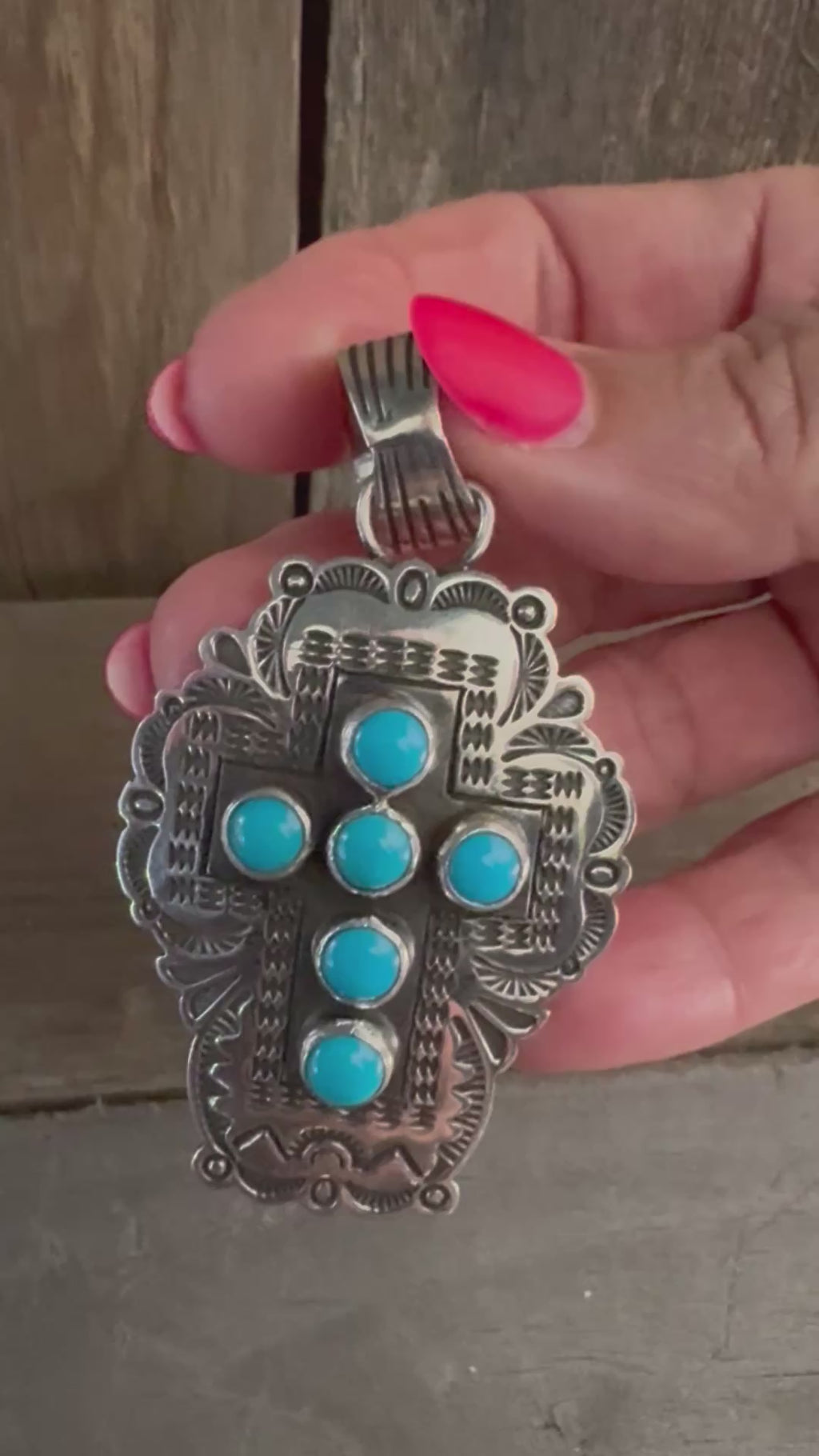 Albert Jake Handmade Sterling Silver Turquoise Cross Pendant