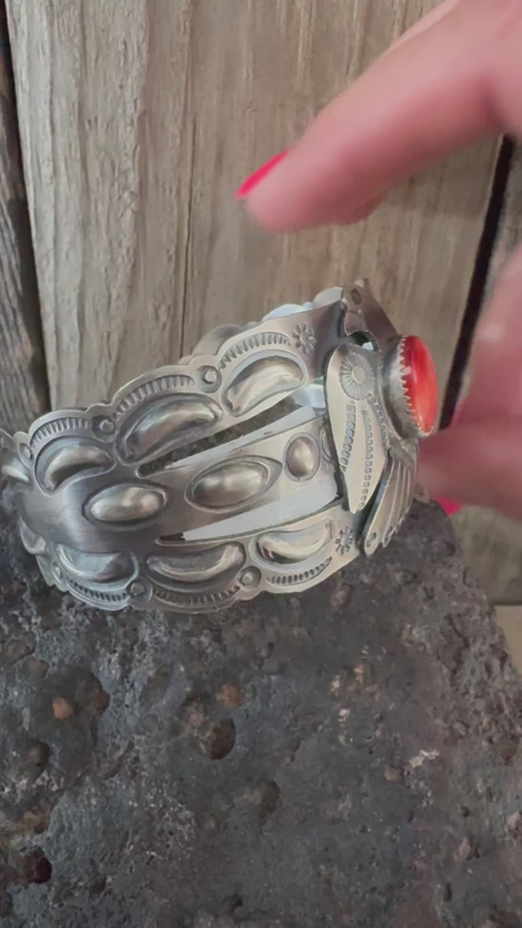 Native Handmade Sterling Silver Thunderbird Spiny Oyster Cuff-Bracelet