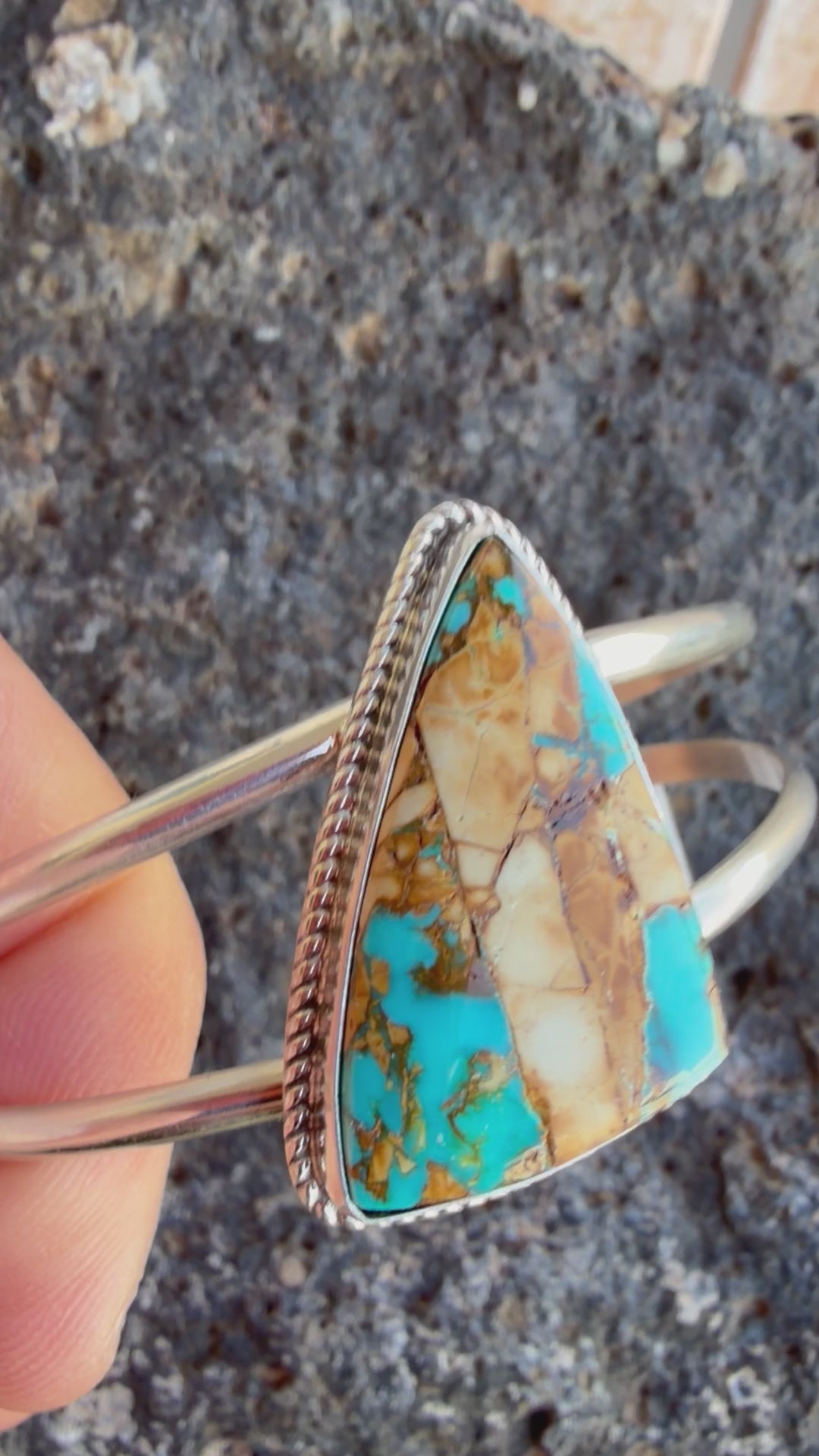 Native American Jennifer Begay Handmade Sterling Silver-Royston Ribbon Turquoise Bracelet-Cuff (Women’s)