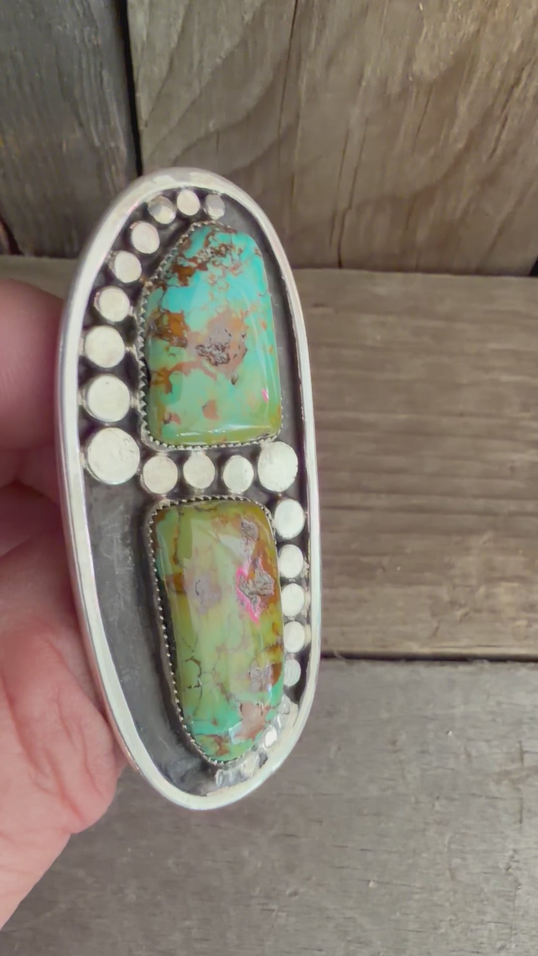 Handmade Royston Turquoise-Sterling Silver Statement Ring Adjustable Size 😮