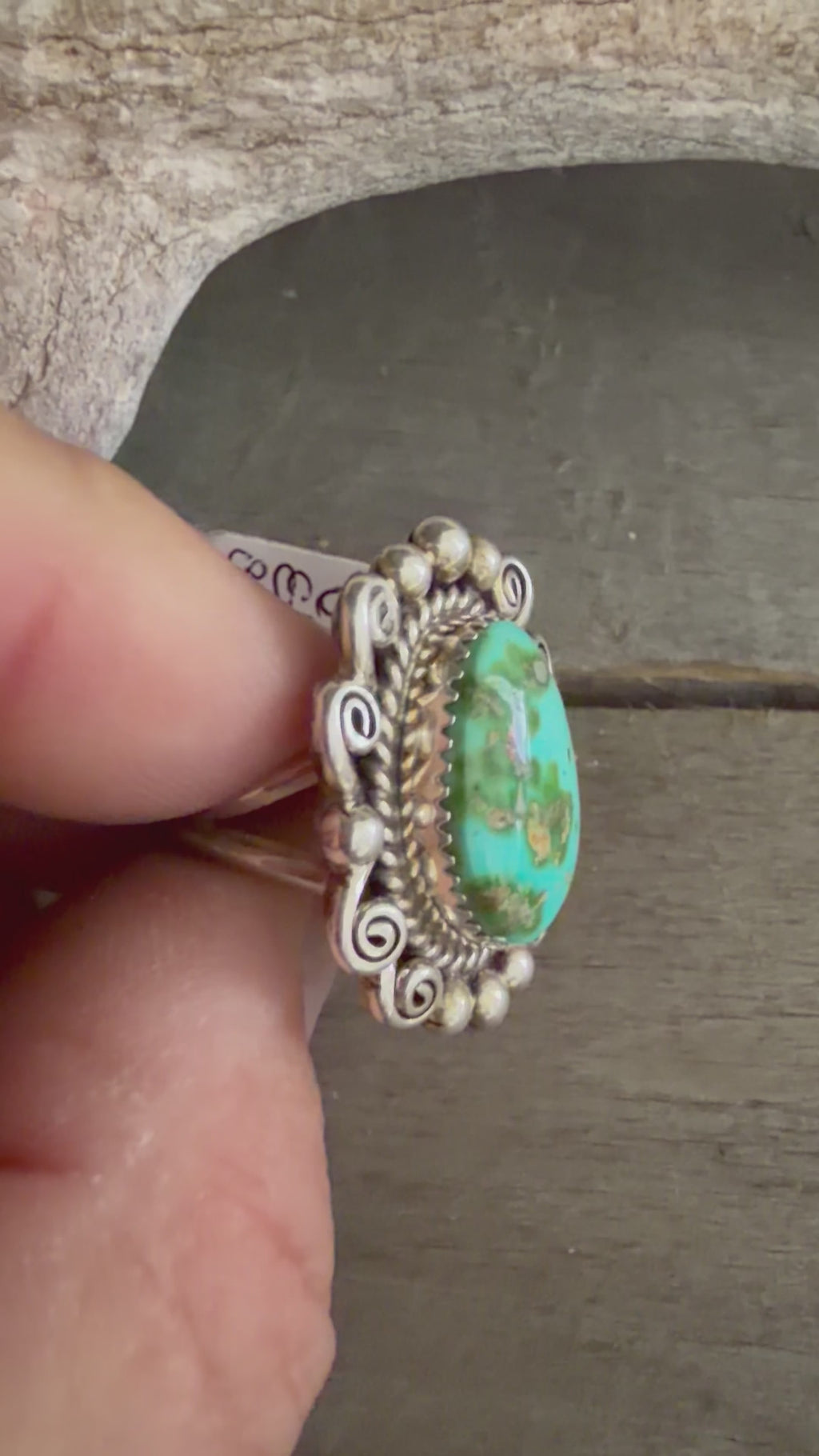 Native American Julia Etsitty Handmade Sonoran Gold Turquoise-Sterling Silver Ring Size 6.75