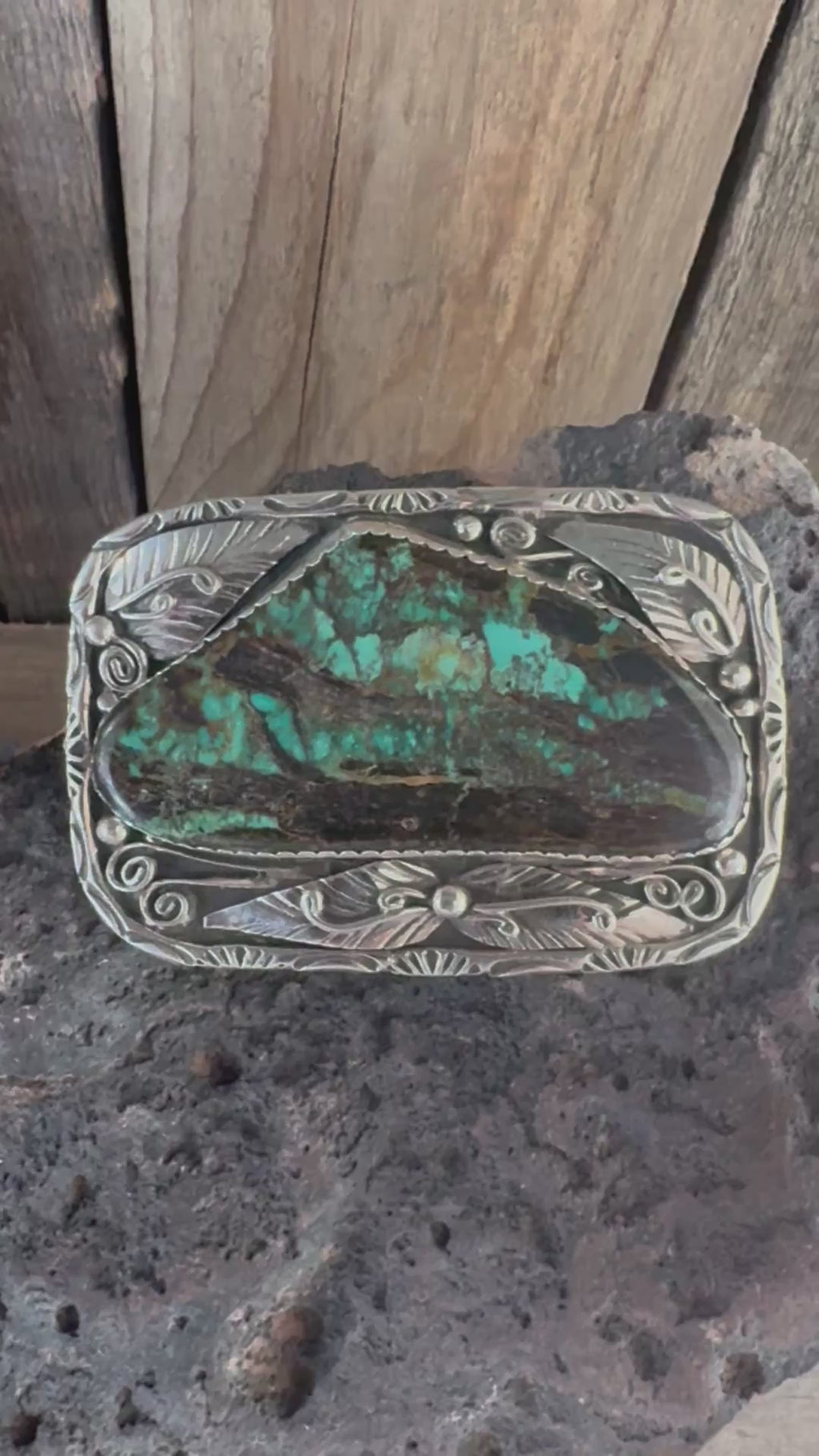 Navajo Handmade Sterling Silver Hubei Turquoise Belt Buckle