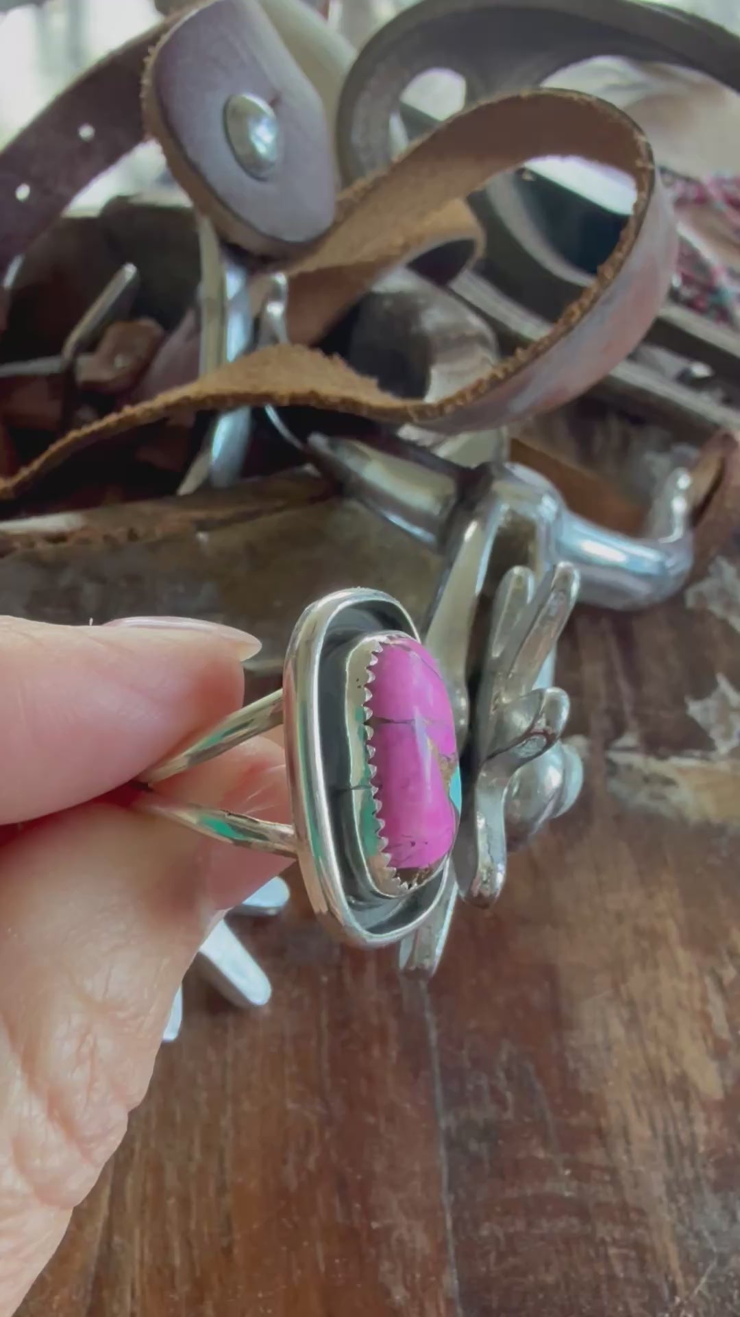 Authentic Native American Handmade Sterling Silver and Cotton Candy Ring size 8 1/4