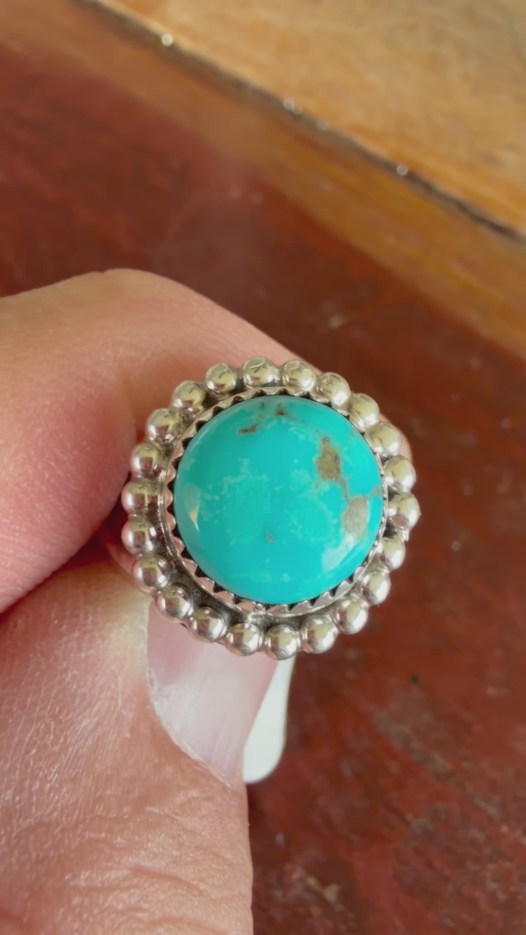 Native American Handmade Sterling Silver Turquoise Ring Size 6.5