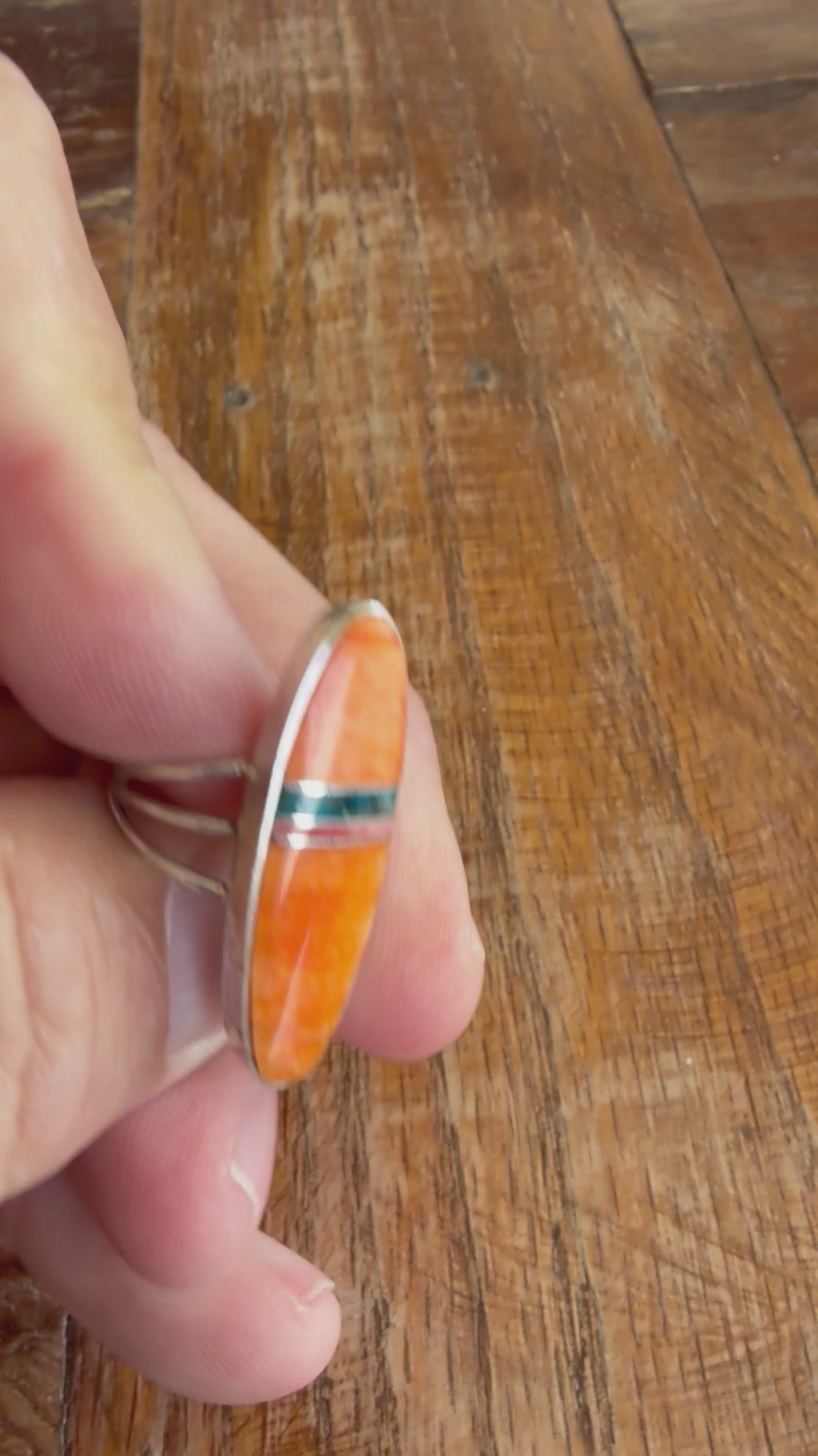 Native American Handmade Spiny Oyster-Turquoise Surfboard Ring Size 7.5