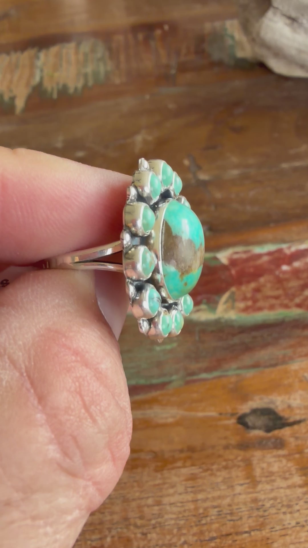 Authentic Native American Handmade Sterling Silver and Turquoise ring size 8.5