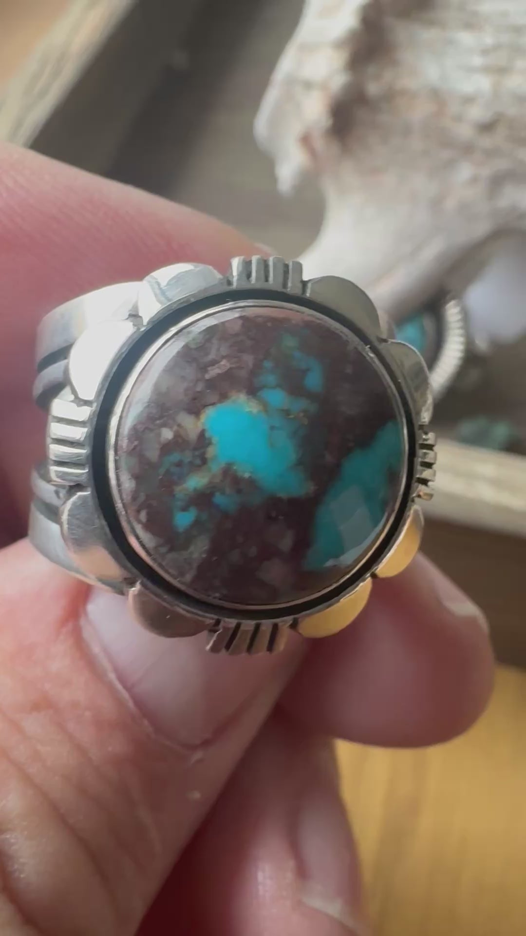￼Cooper Willie Handmade Sterling Silver Bisbee Turquoise Ring Size 9