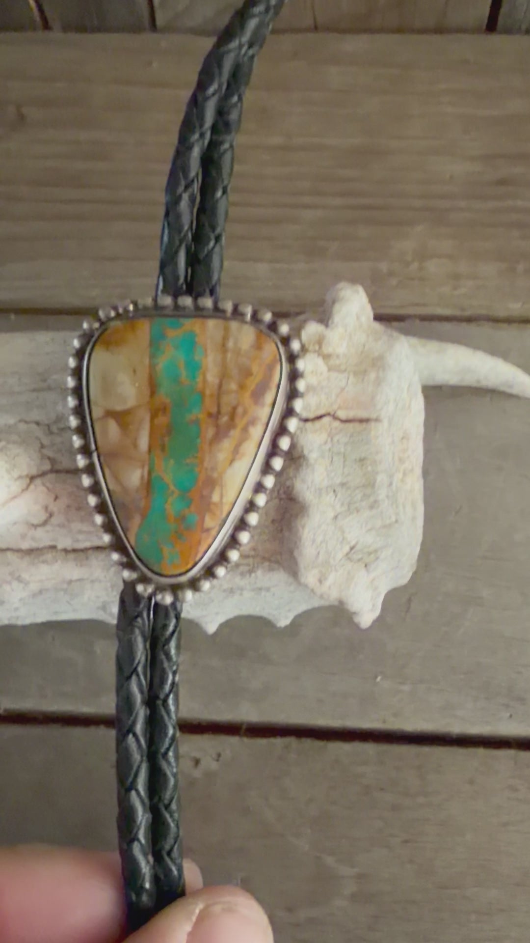 Native American Handmade Sterling Silver-Royston Ribbon Turquoise Bolo Tie