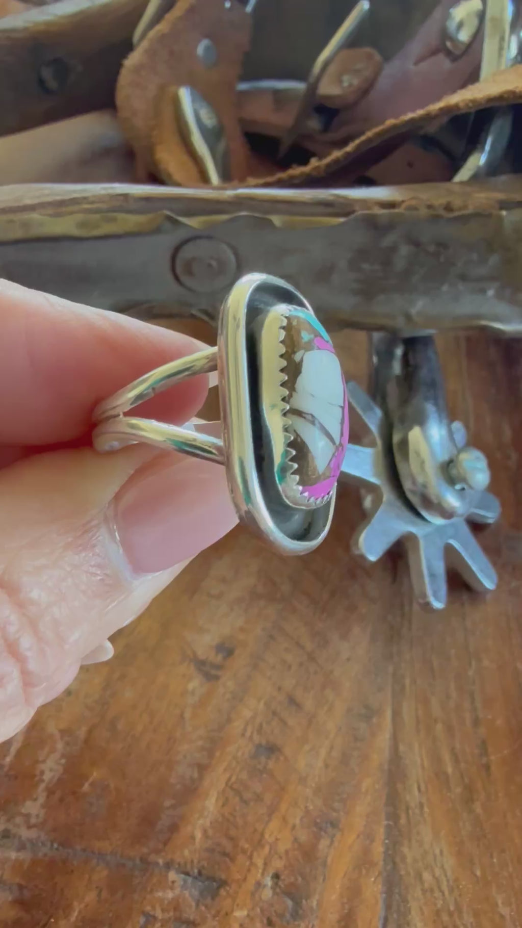 Authentic Native American Handmade Sterling Silver and Cotton Candy Ring size 7 1/4