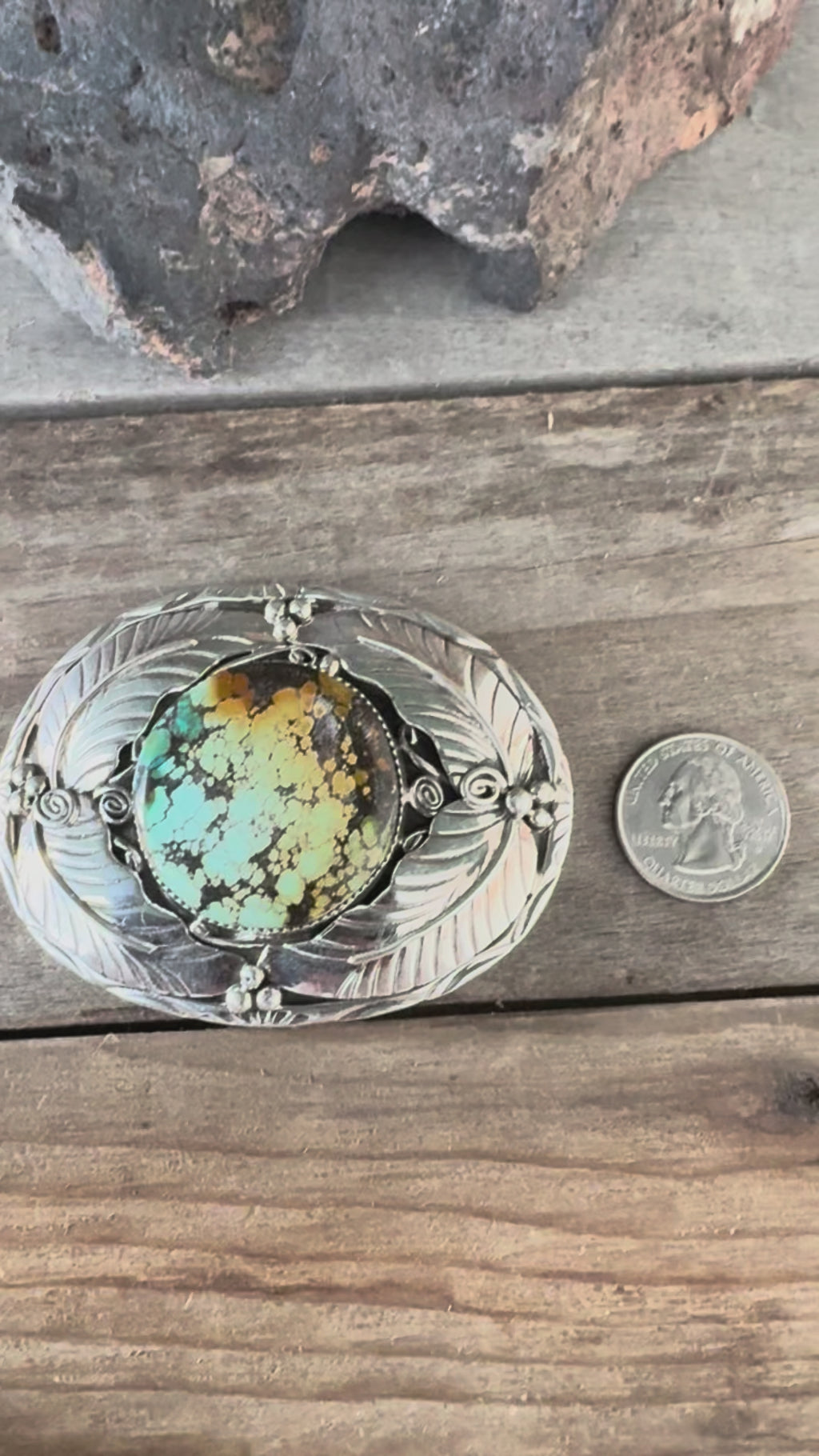 Navajo Handmade Hubei Turquoise Sterling Silver Belt Buckle