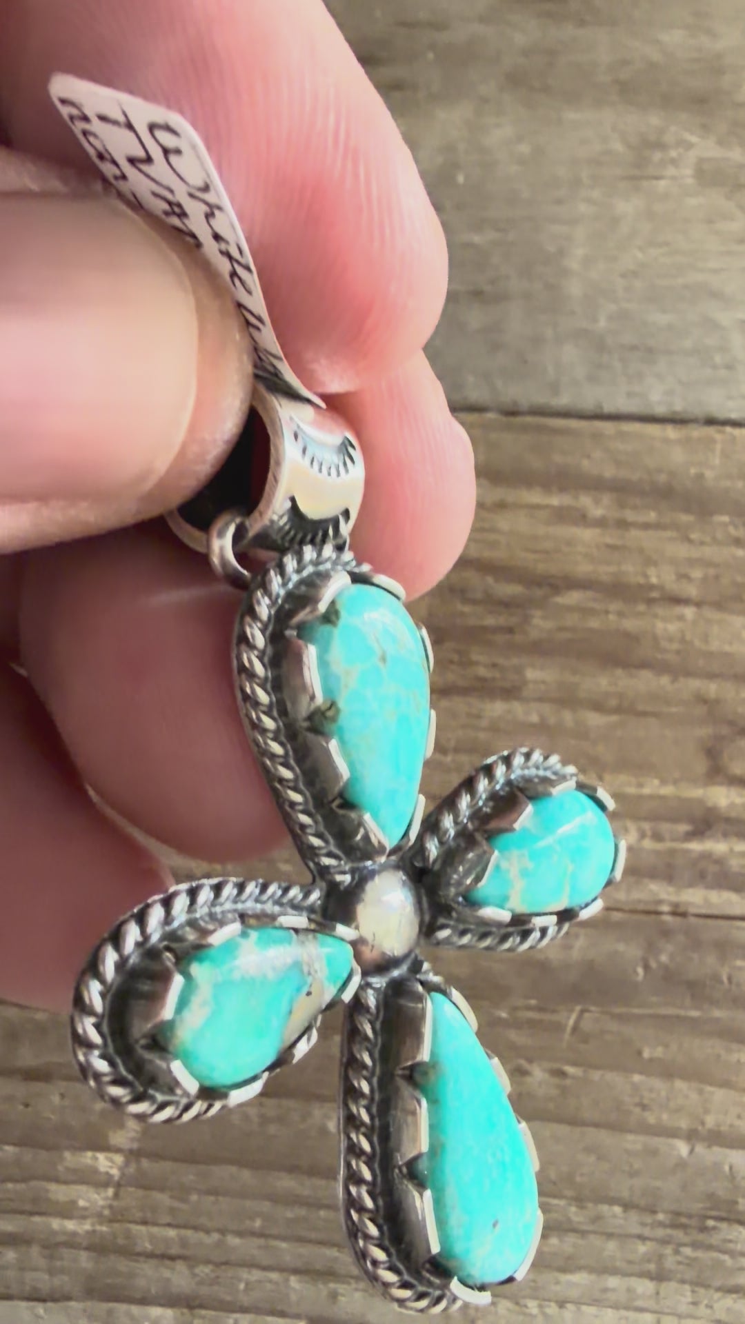 Handmade Sterling Silver Whitewater Turquoise Pendant( non-native) by TV Custom Silver