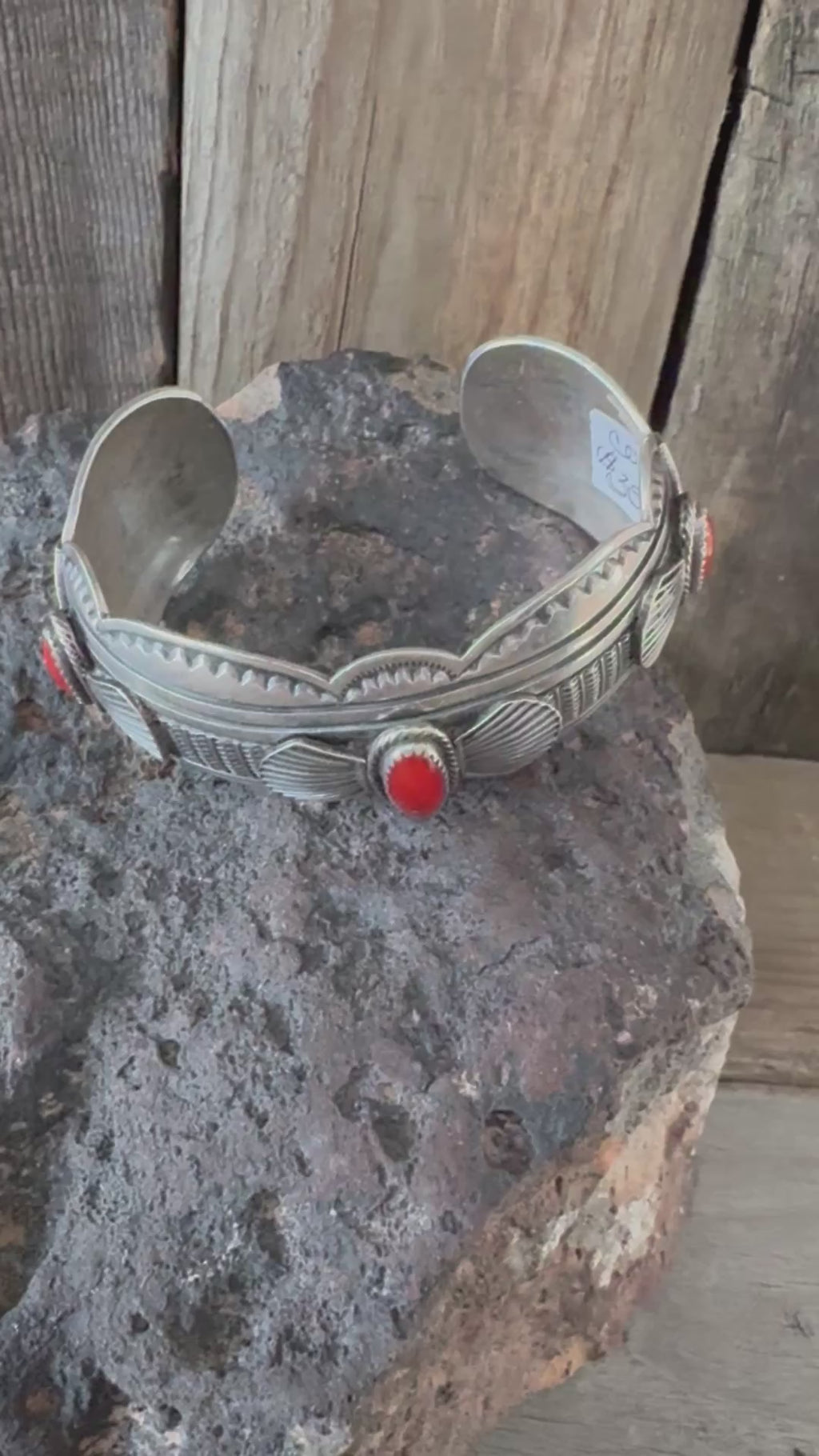 Native Handmade Sterling Silver Coral Bracelet-Cuff