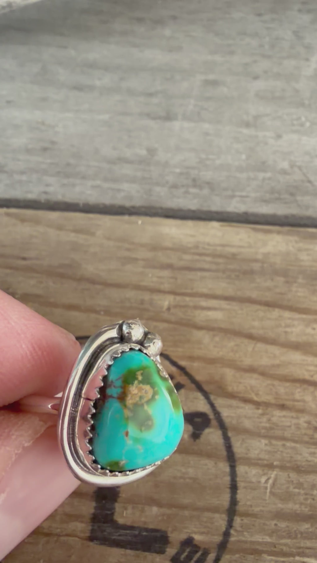 Native American Handmade Sterling Silver-Sonoran Gold Turquoise Ring Size 6.75
